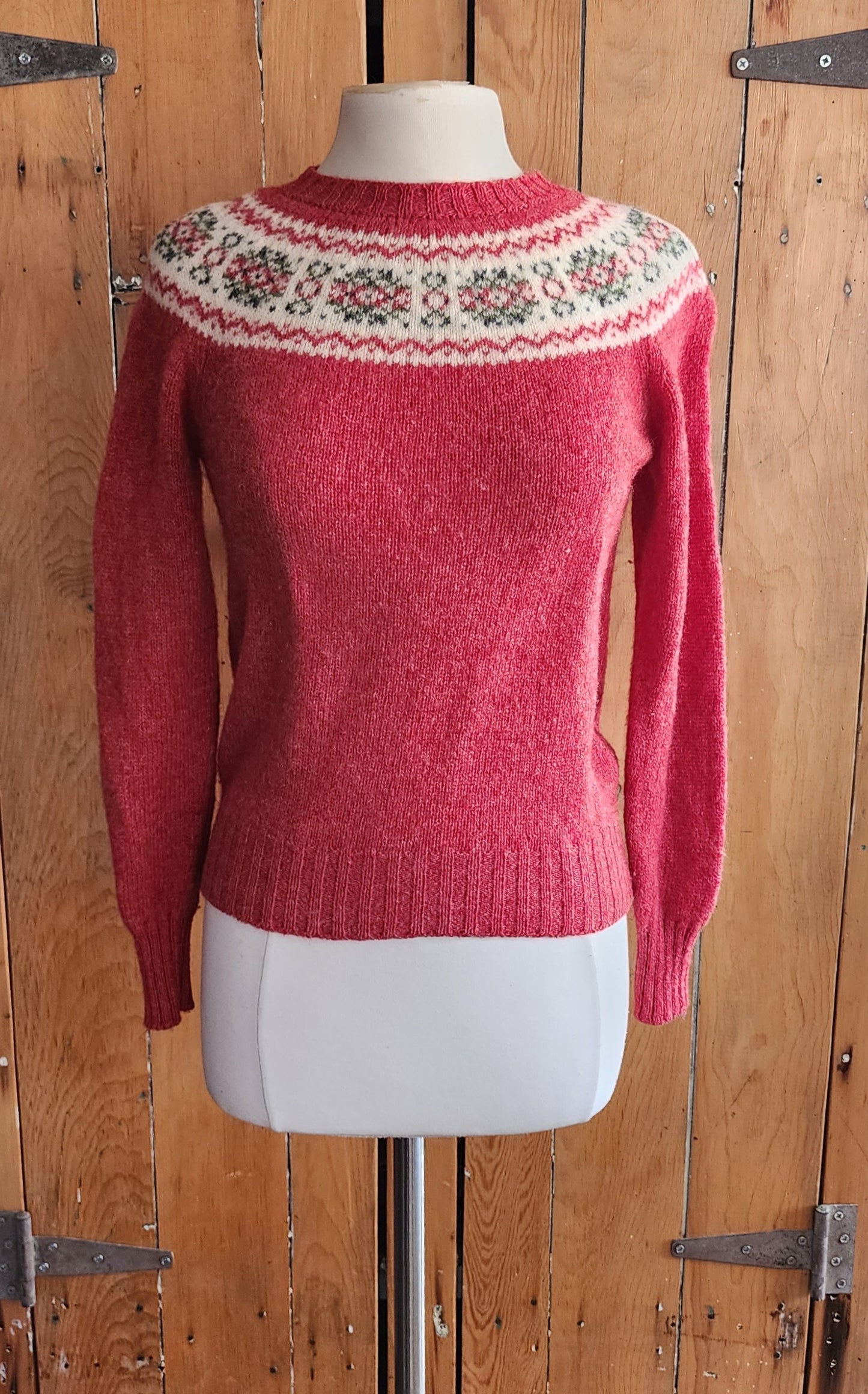 80s Burberrys Sweater Fair Isle Pink Wool