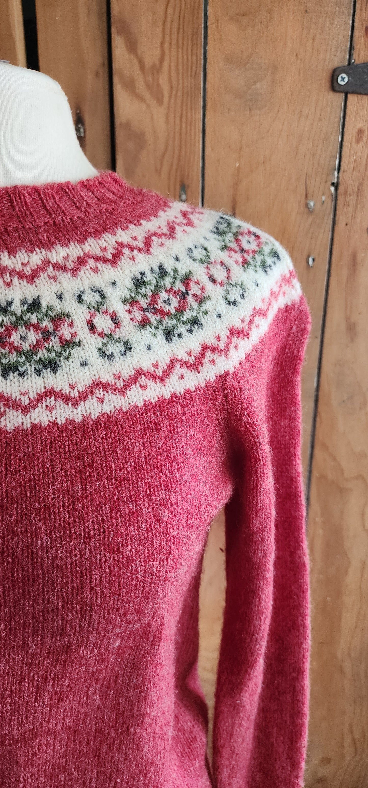80s Burberrys Sweater Fair Isle Pink Wool