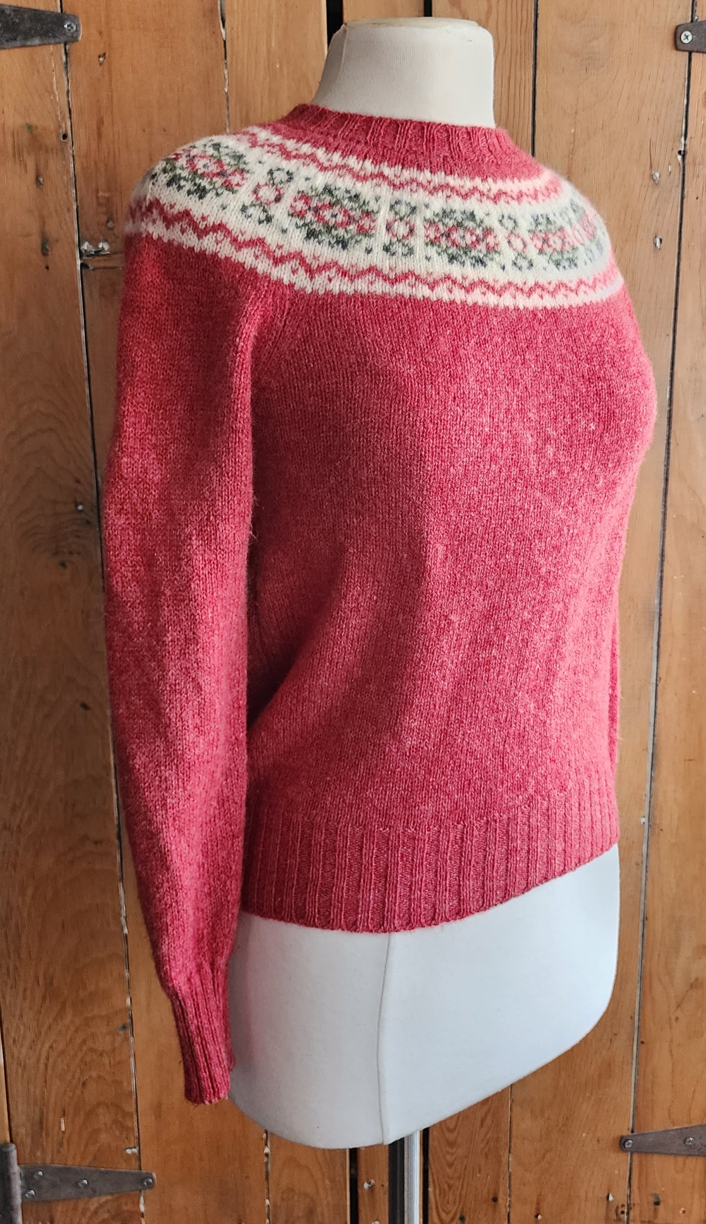 80s Burberrys Sweater Fair Isle Pink Wool