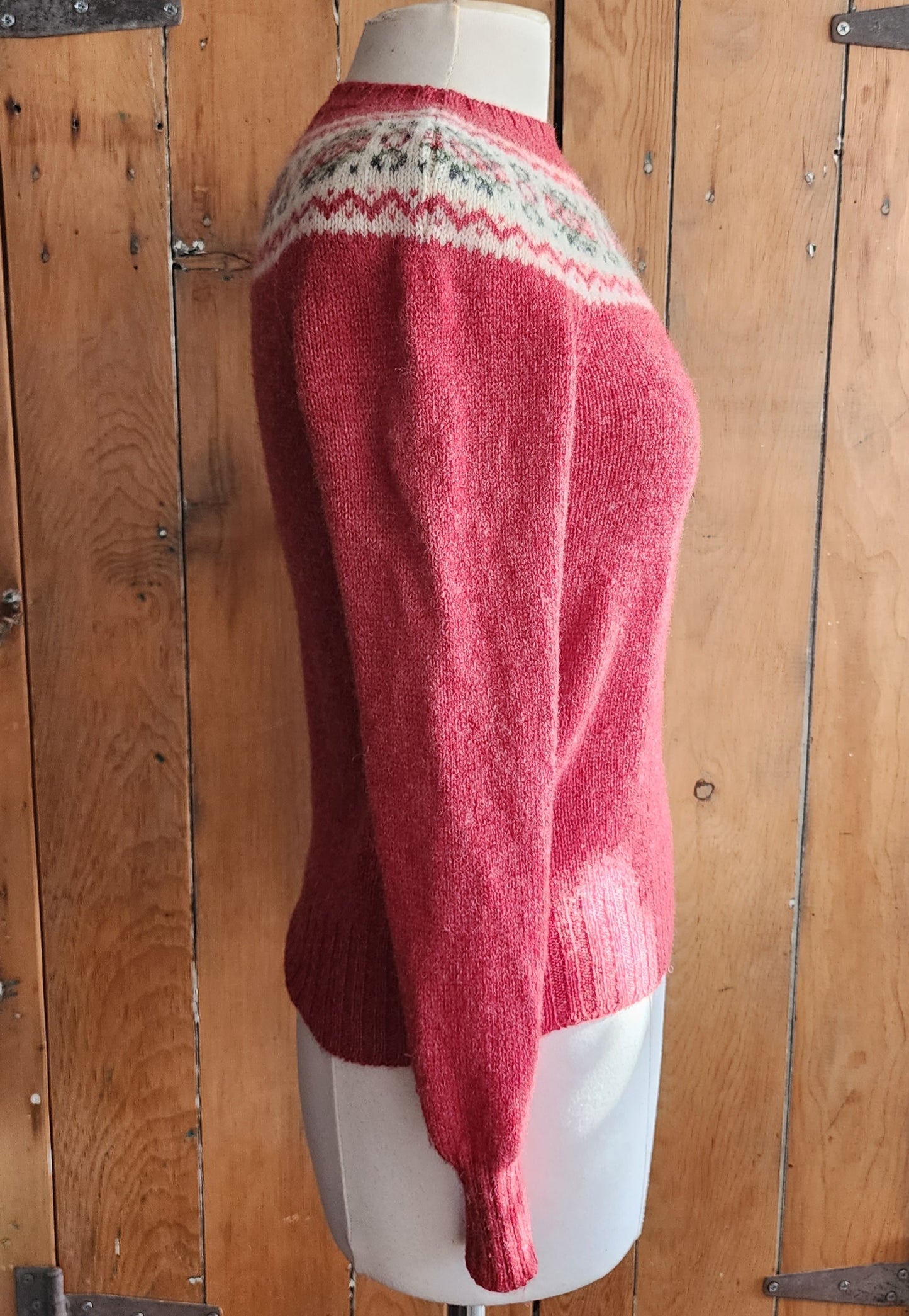 80s Burberrys Sweater Fair Isle Pink Wool