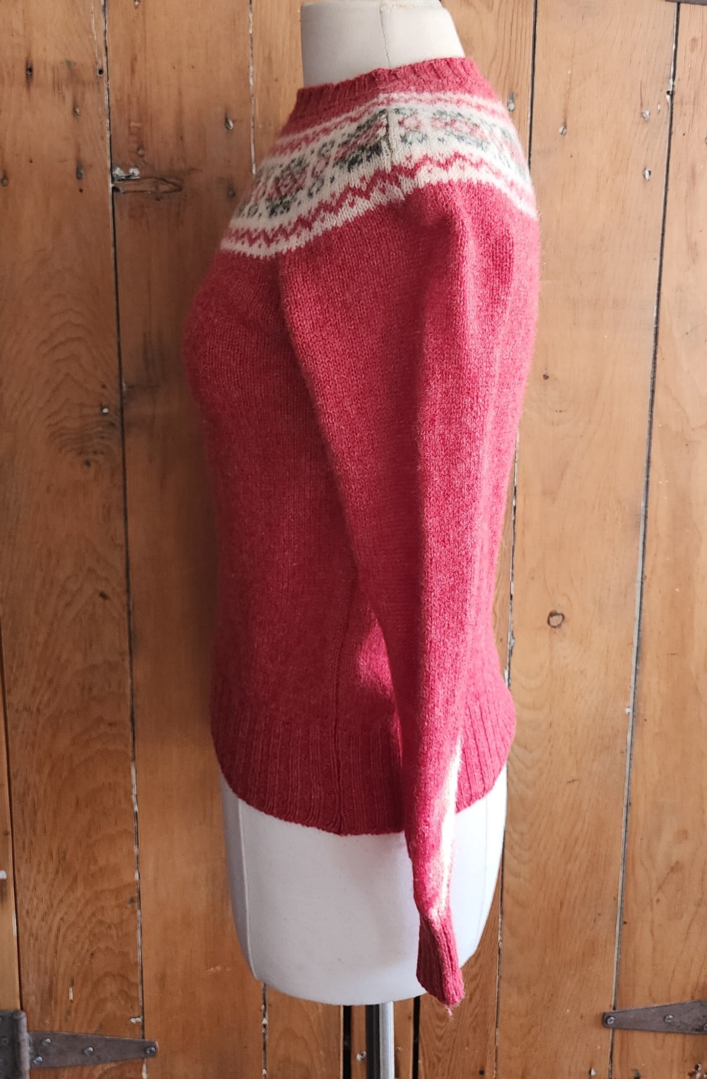 80s Burberrys Sweater Fair Isle Pink Wool