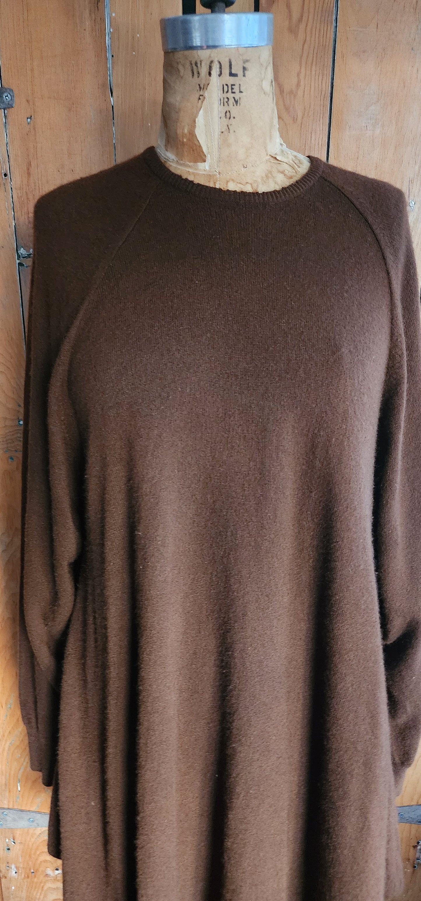 Vintage 90s Cashmere Dress Brown, Trapeze Style Long Sleeved