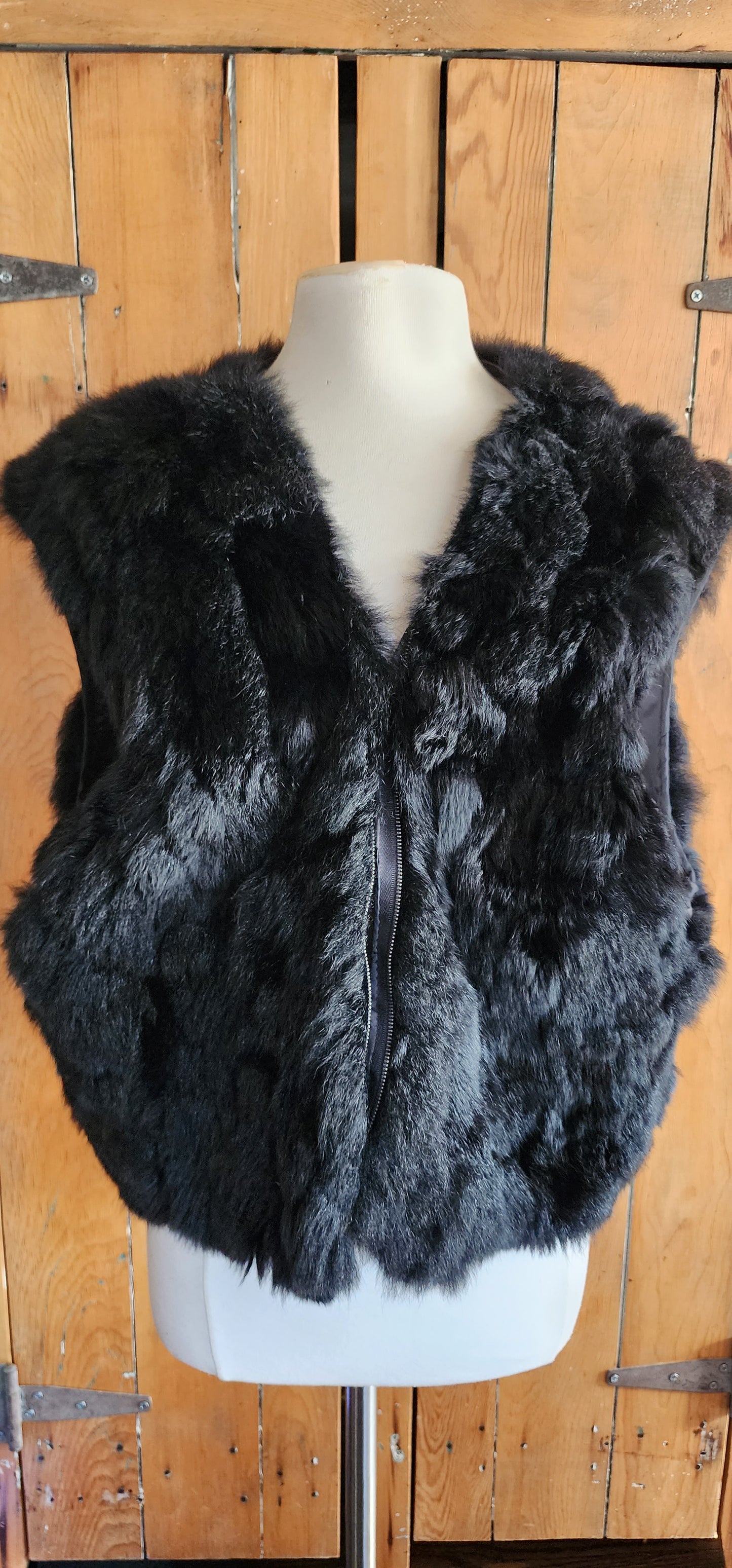 90s Black Rabbit Fur Vest Mens Tibor Leathers