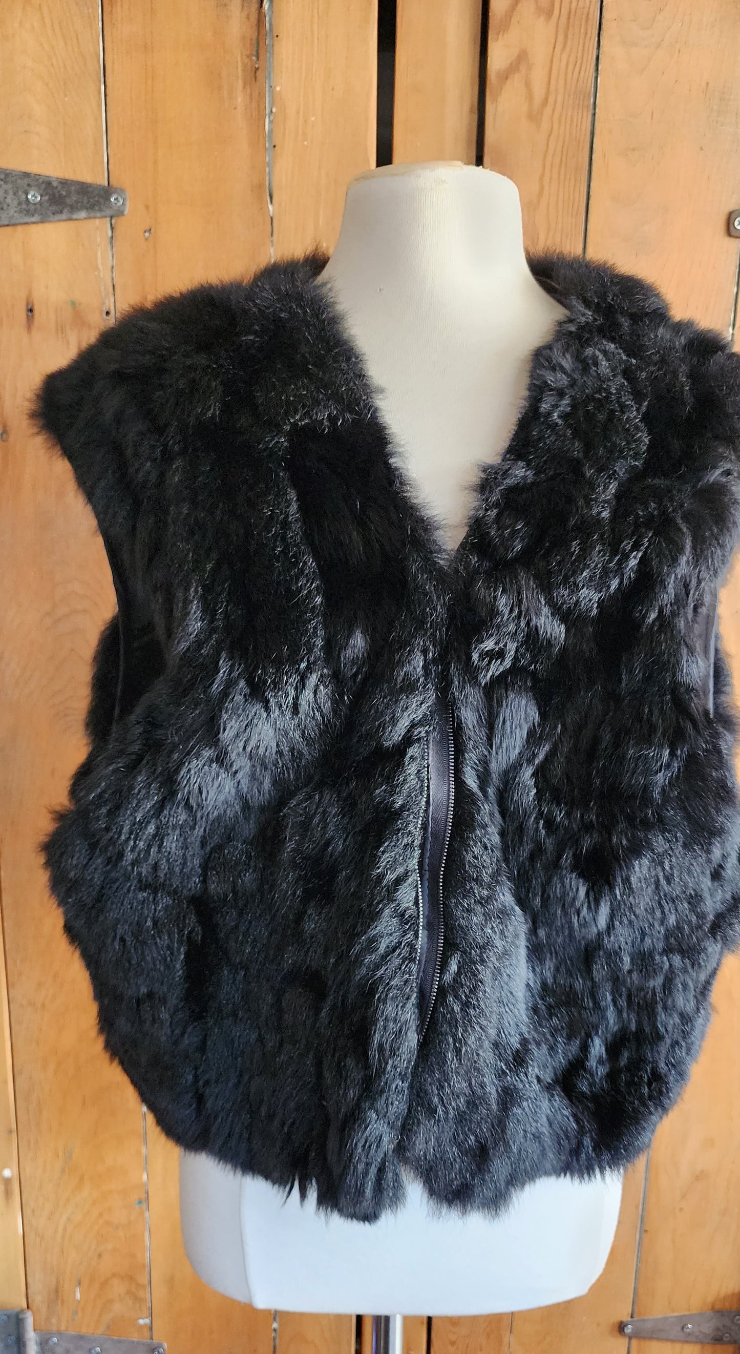 90s Black Rabbit Fur Vest Mens Tibor Leathers