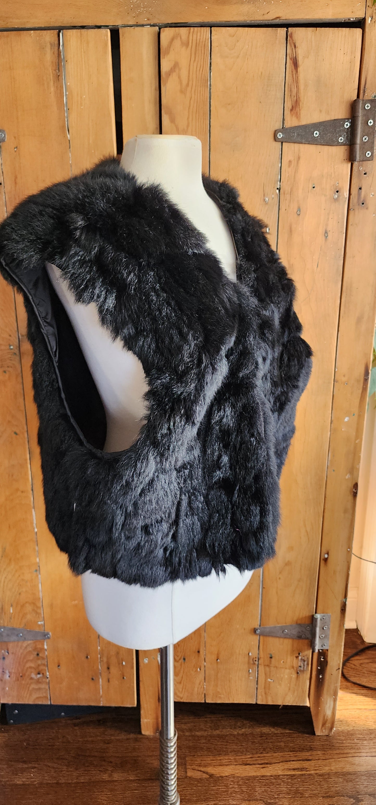 90s Black Rabbit Fur Vest Mens Tibor Leathers