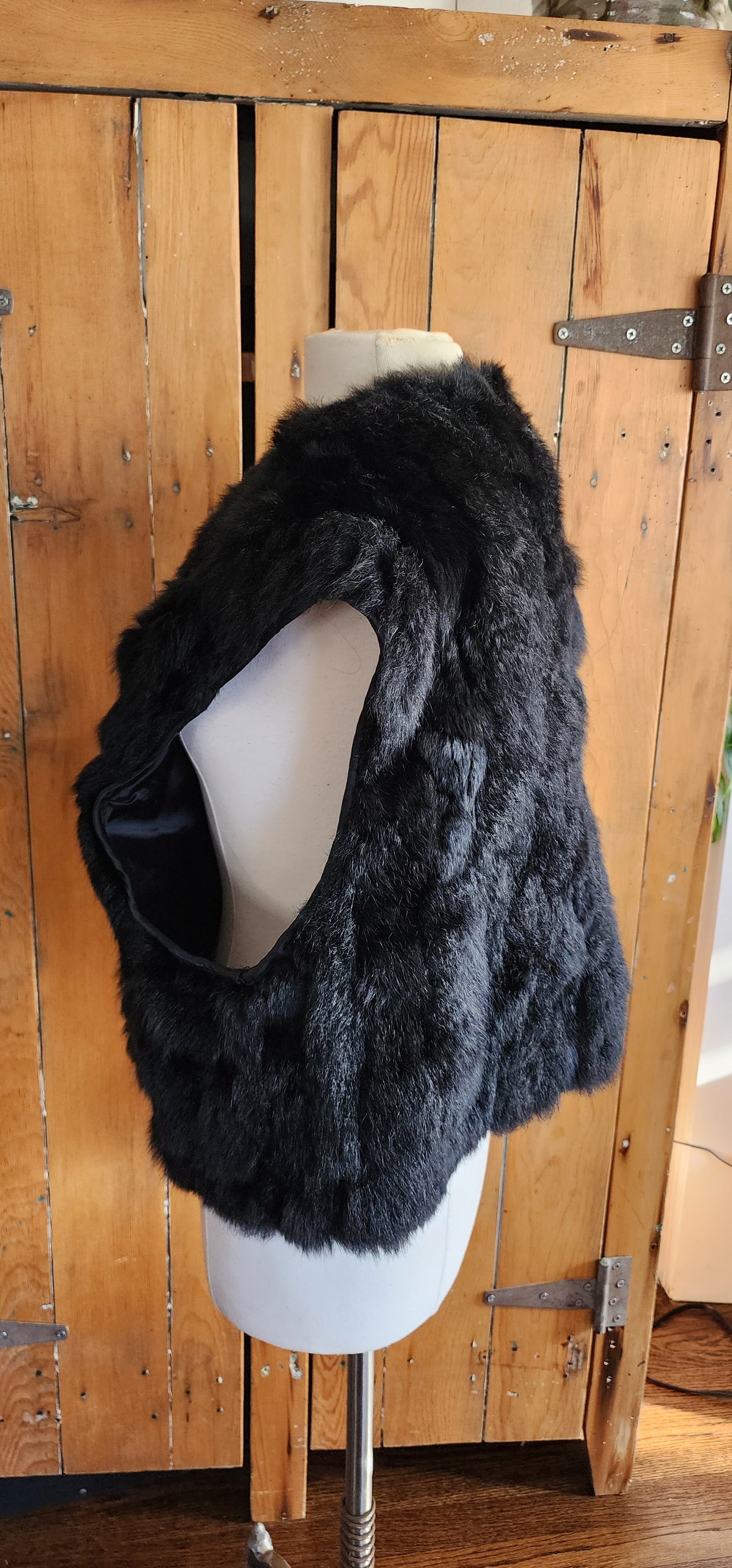 90s Black Rabbit Fur Vest Mens Tibor Leathers