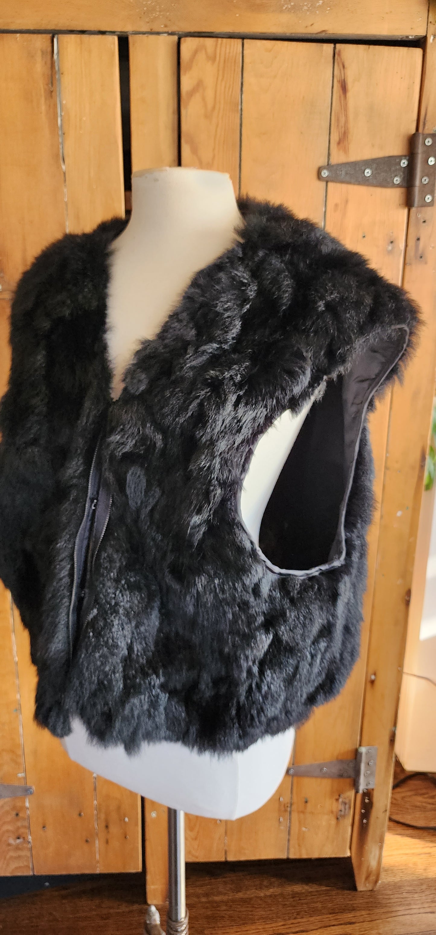 90s Black Rabbit Fur Vest Mens Tibor Leathers