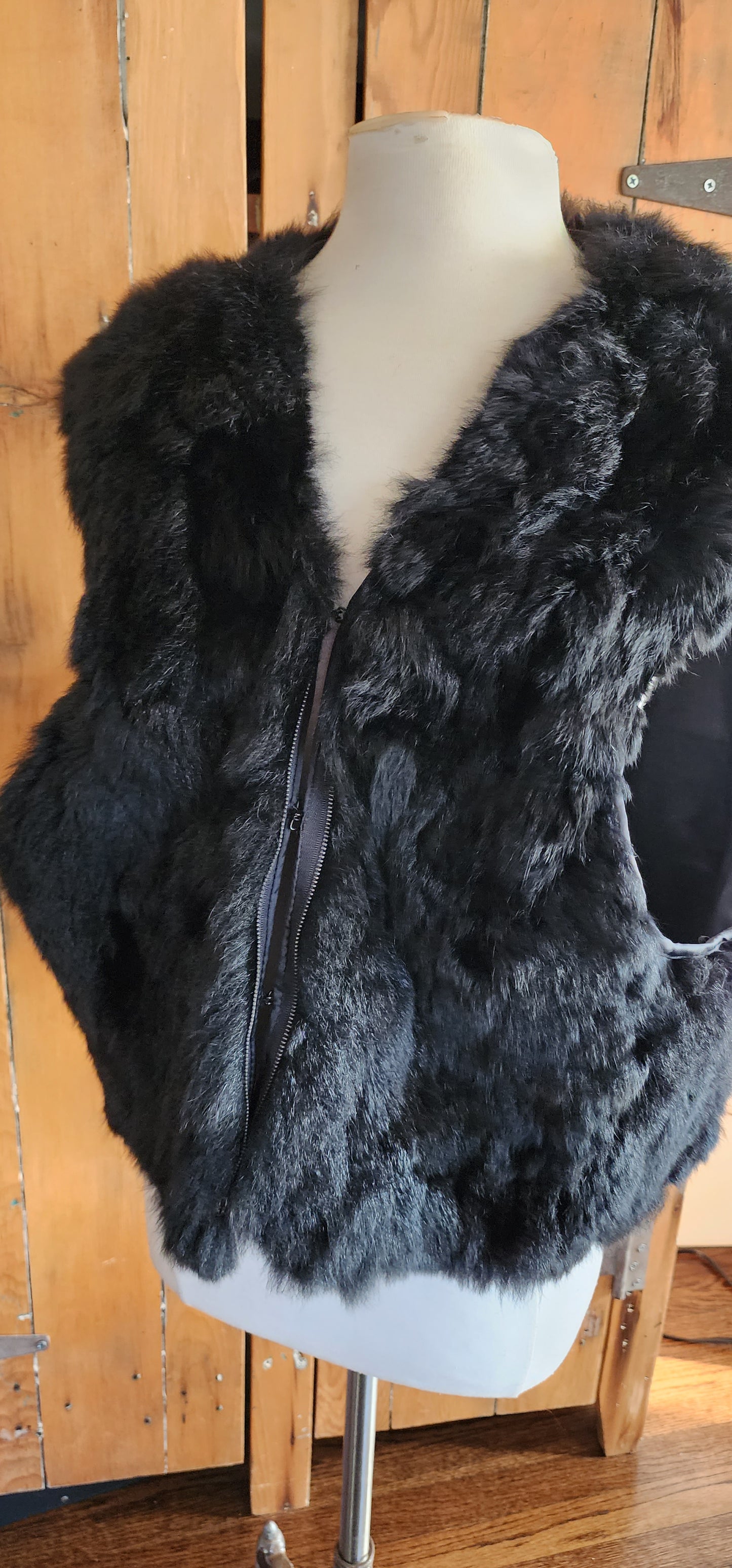 90s Black Rabbit Fur Vest Mens Tibor Leathers