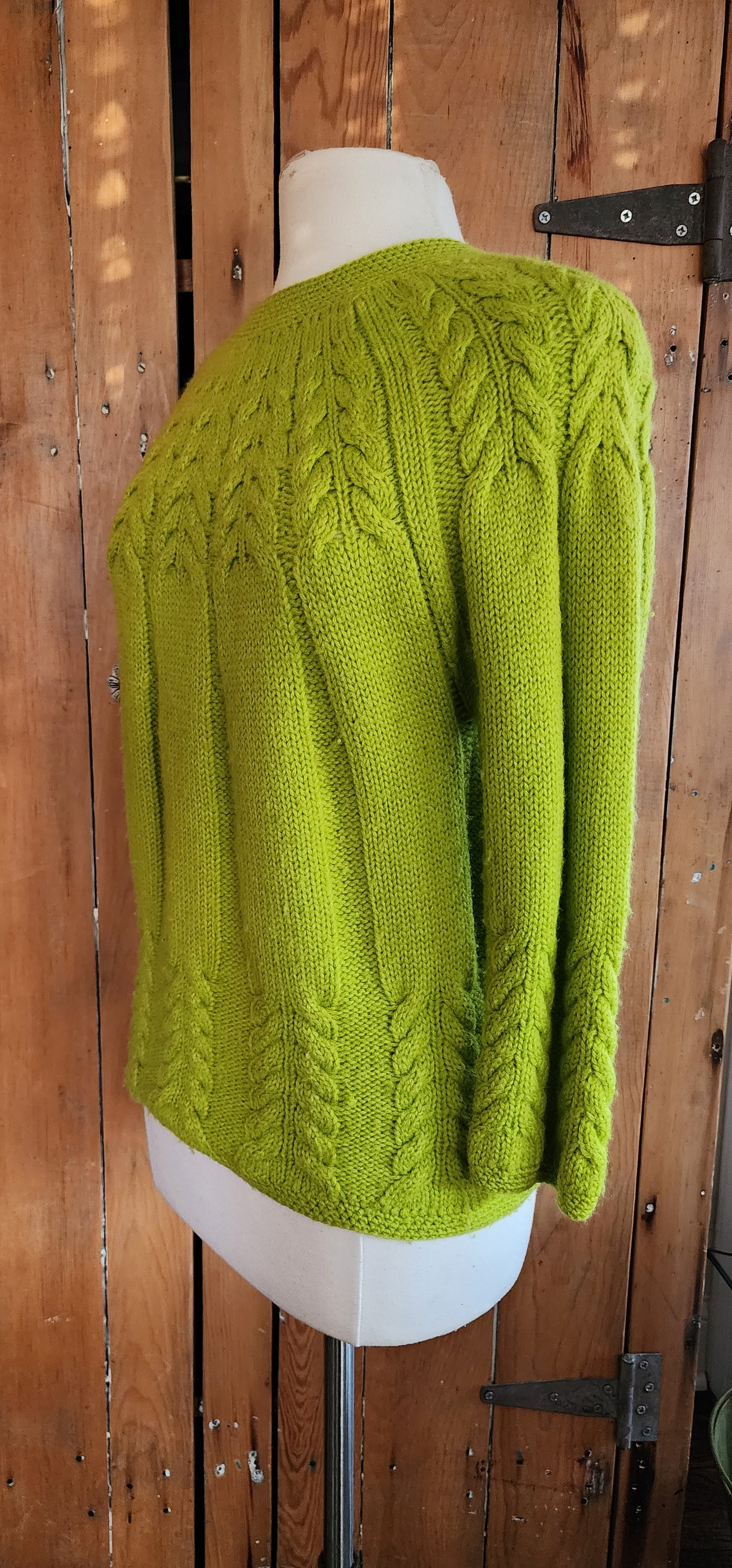 60s Lime Green Sweater Handknit by LeRoy Virgin Wool