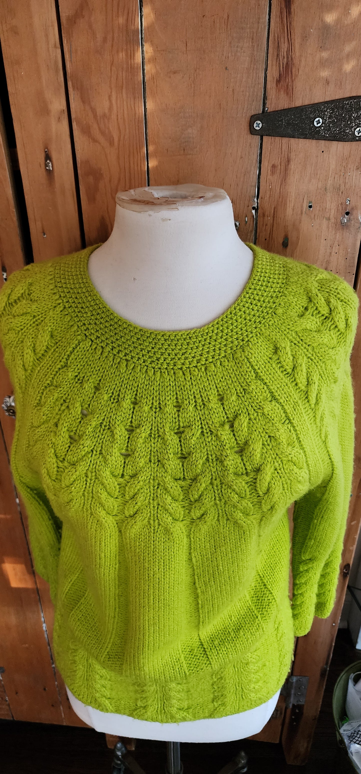 60s Lime Green Sweater Handknit by LeRoy Virgin Wool