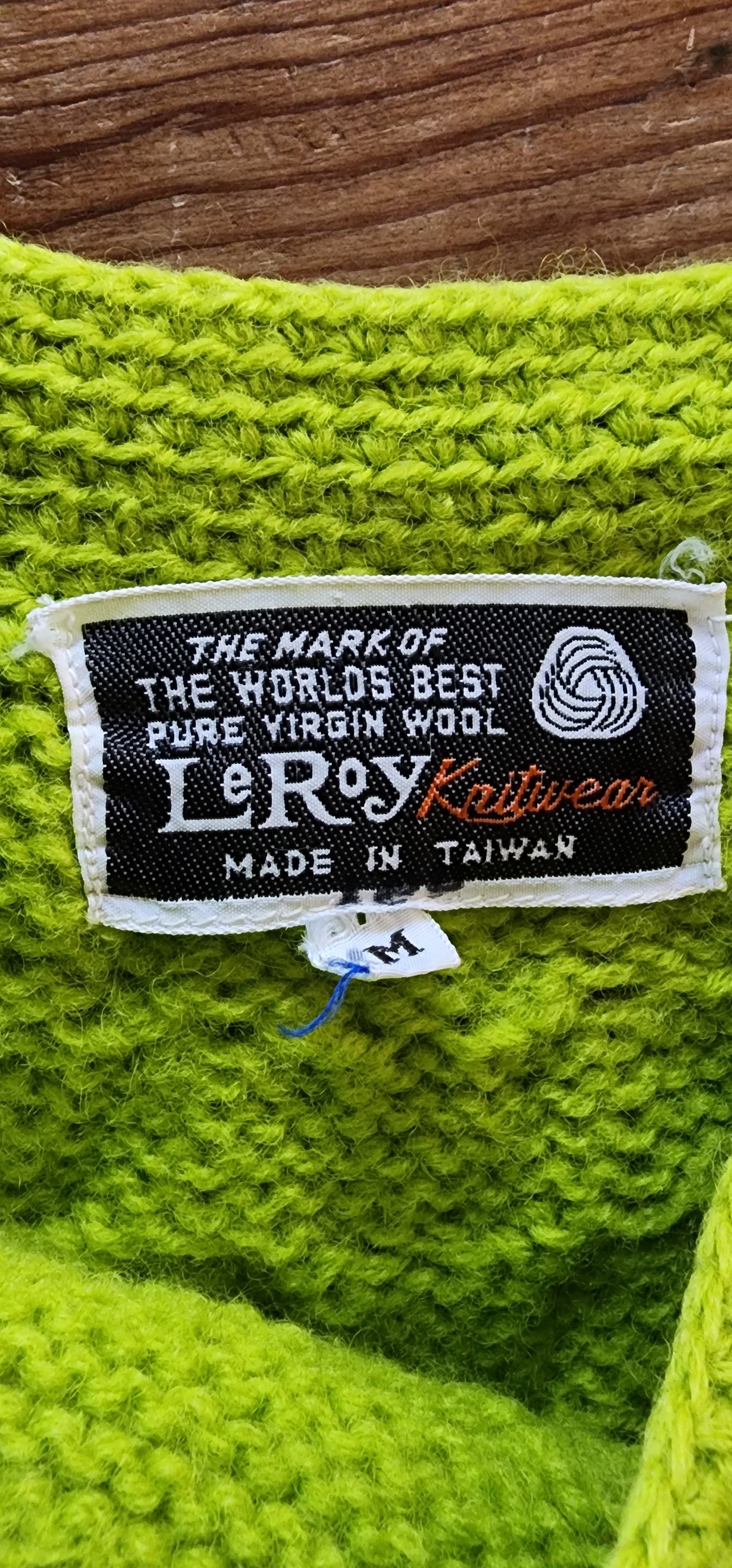 60s Lime Green Sweater Handknit by LeRoy Virgin Wool