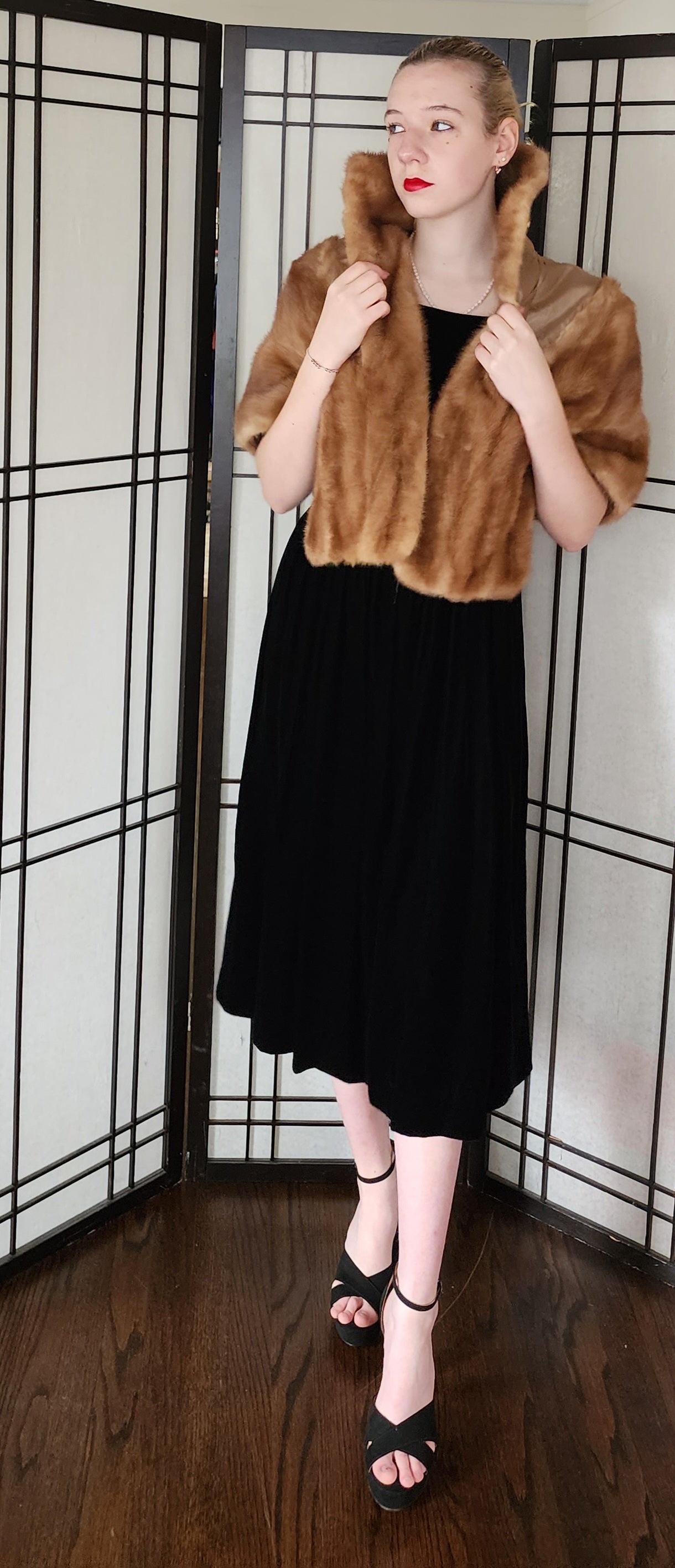 Vintage 50s Mink Fur Wrap Caramel Brown Stole