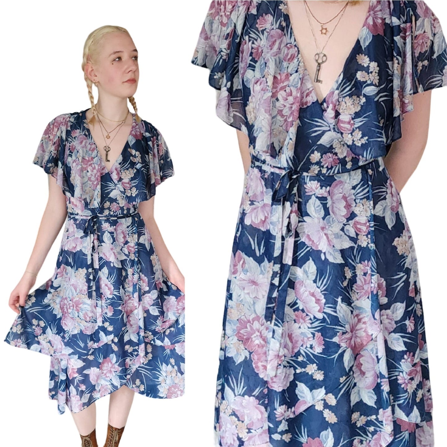 Vintage 70s Floral Print Dress Wrap Style