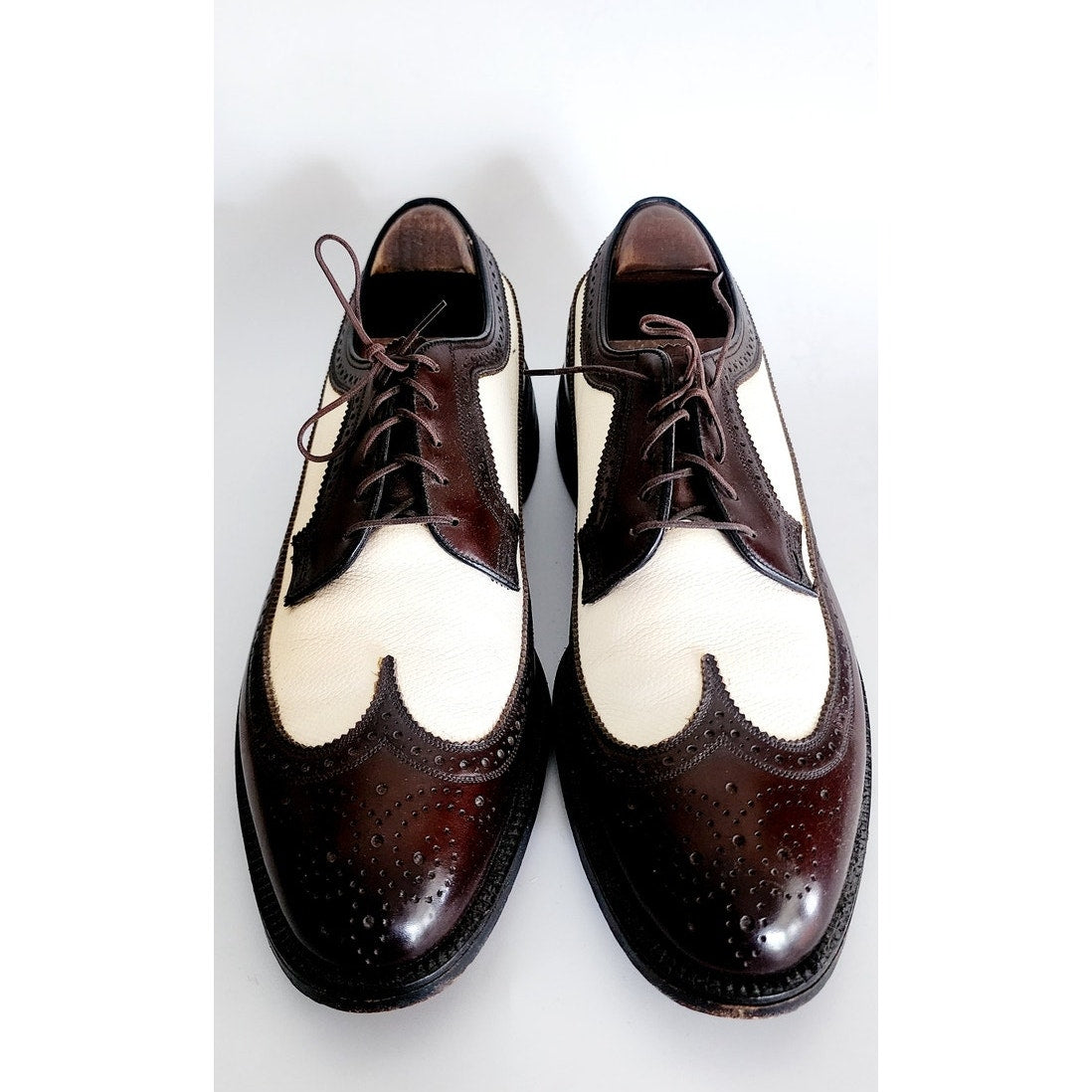 Vintage Florsheim Mens Shoes 11 Brown White Spectator Longwing Oxfords