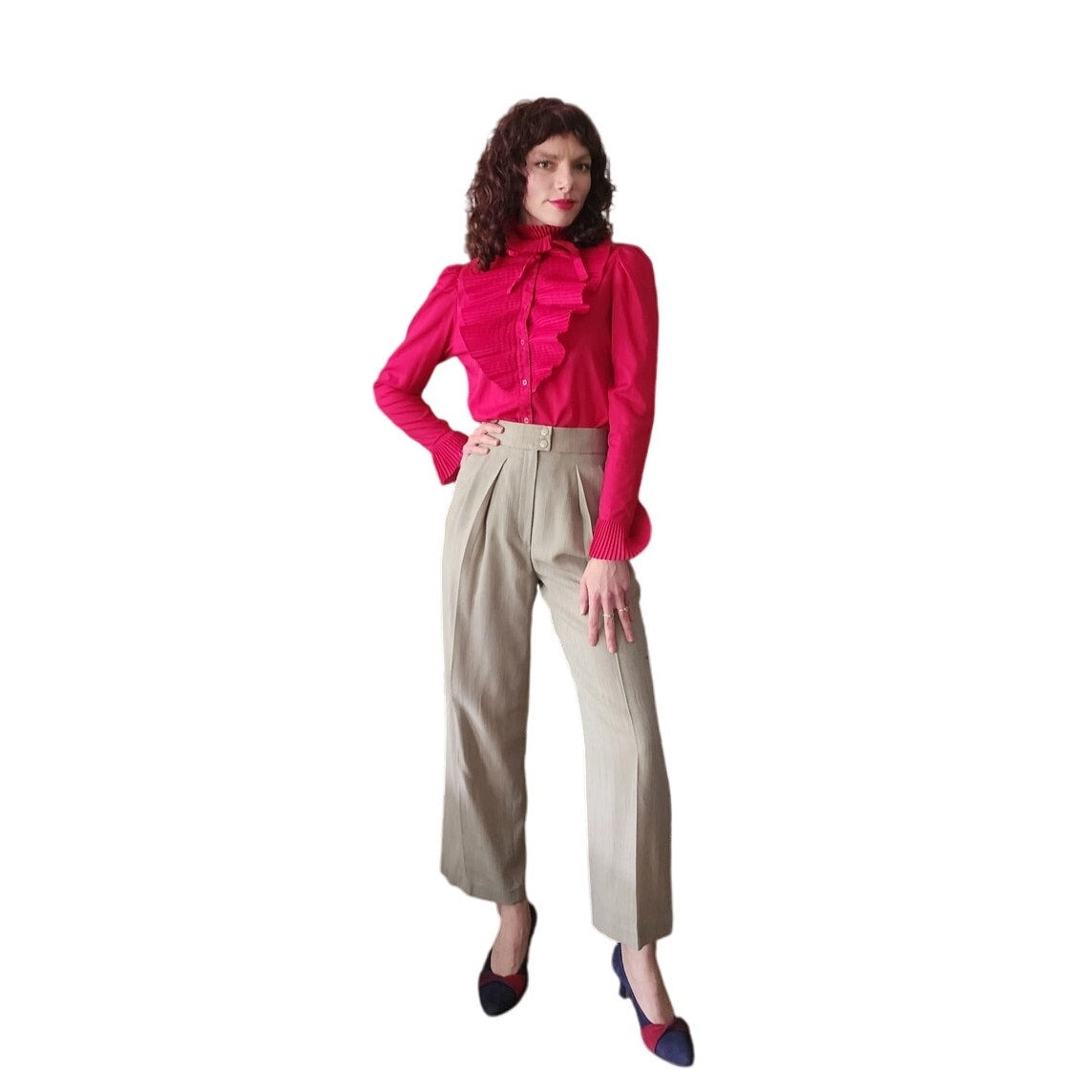 Vintage 80s Beige Pants High Waisted Slacks w/Pleats / S