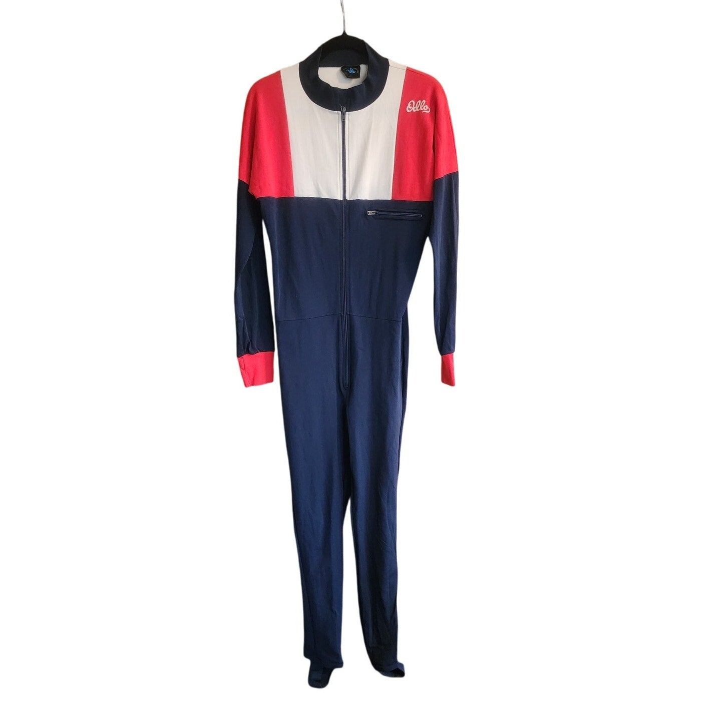Vintage 80s Mens Ski Suit Odlo of Norway Nylon Stretchy Blue Red / L