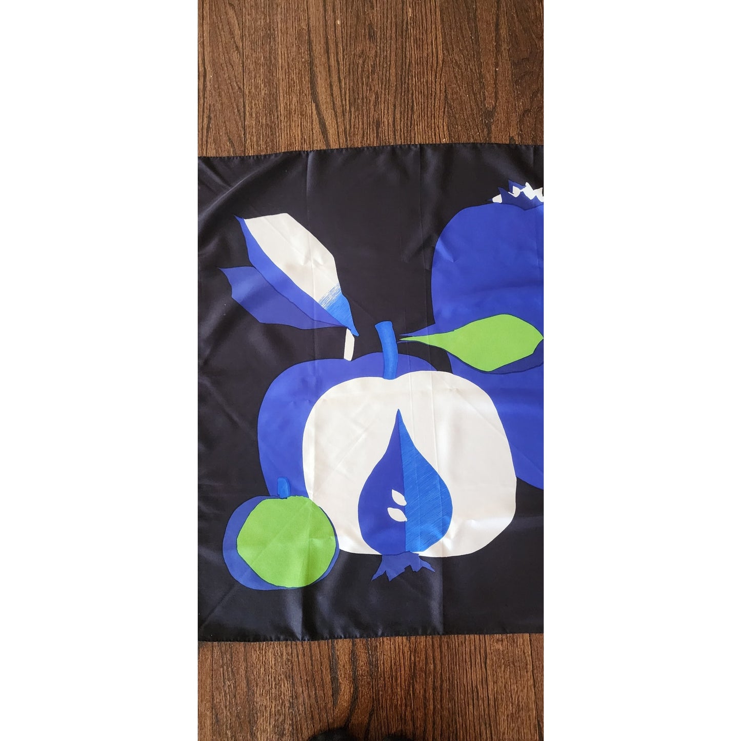 Vintage 80s Christian Dior Silk Scarf Fruit Art Still Life Blue Green Modernist