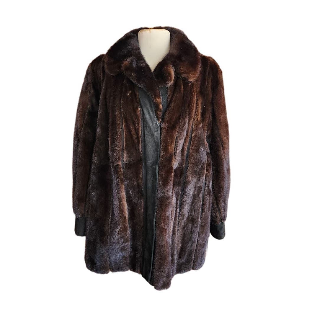 Vintage 70s Brown Mink Fur Jacket Black Suede Lacritz & Picus