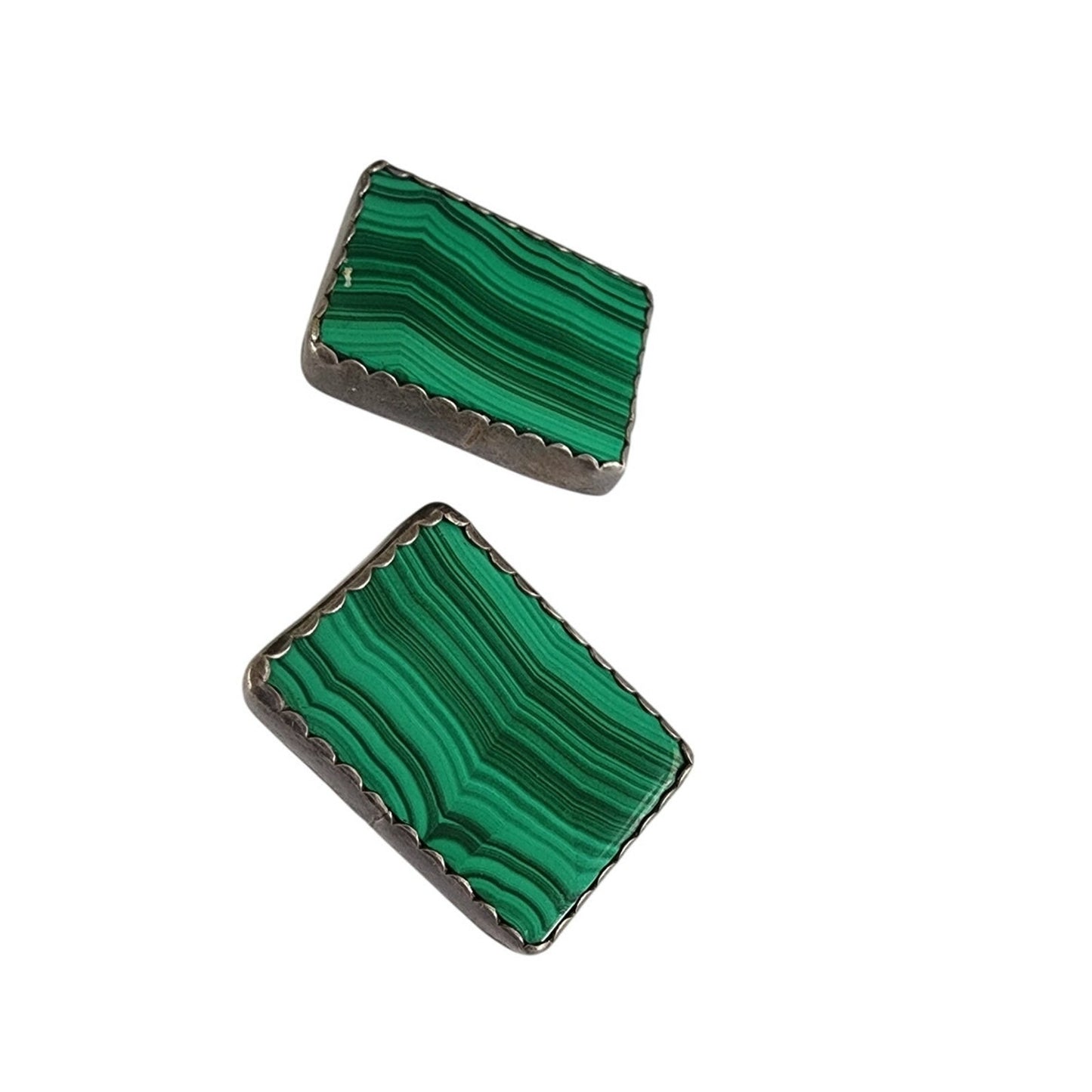 Vintage 90s Malachite Earrings Clips Sterling Silver Stamped CB