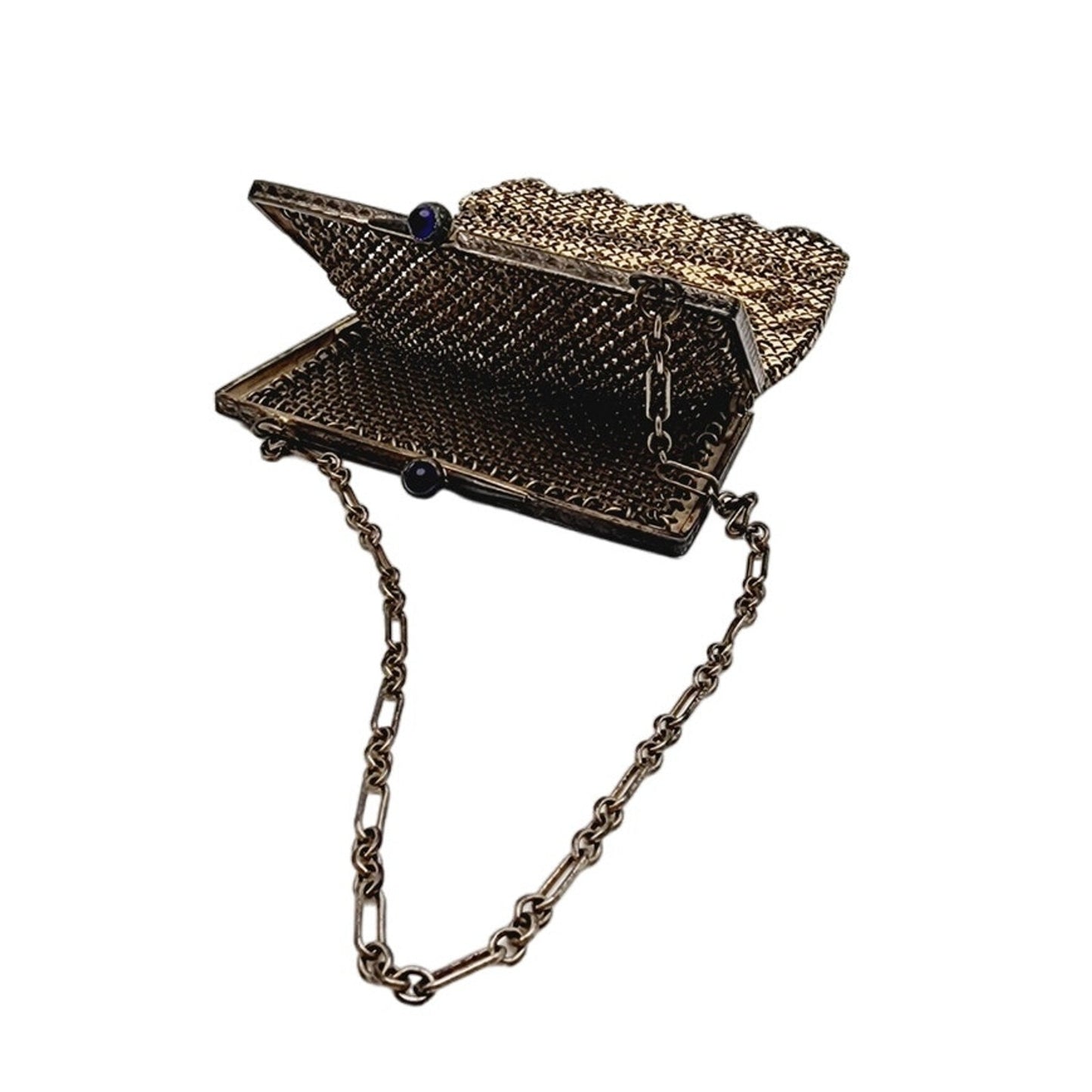 Antique Evening Bag Beaded Mesh Silver Beige 1910s Art Nouveau Mandalian Co