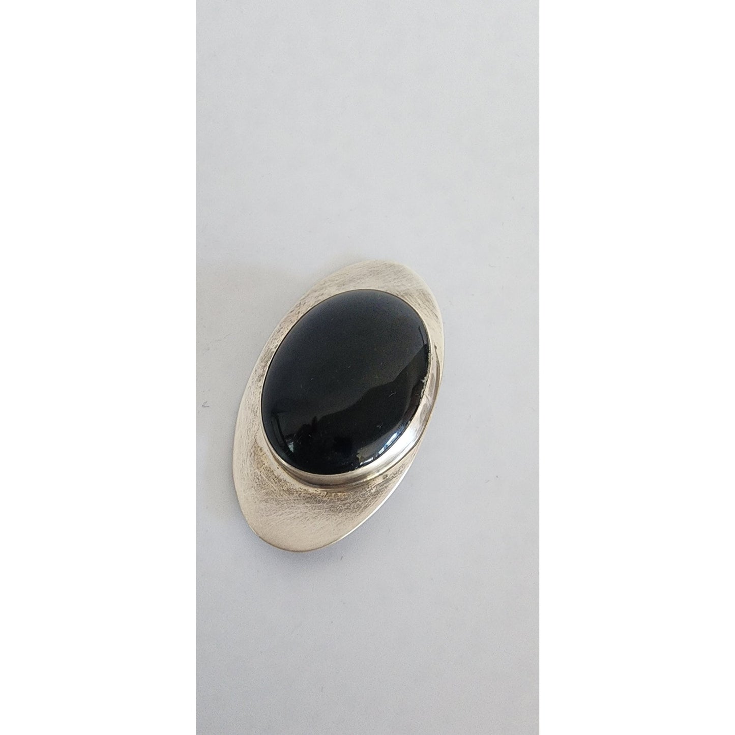 Vintage 90s Silver Brooch Black Onyx & Silver Eye Pin Signed