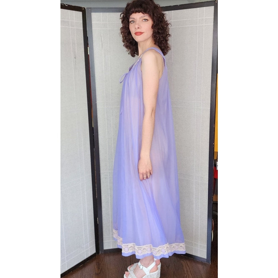 Vintage 60s Peignoir Purple Nylon Slip Dress + Robe Jenelle