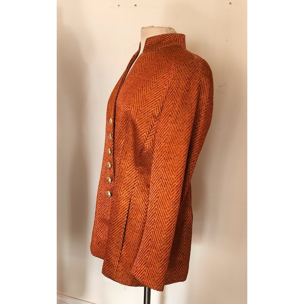 Vintage Copper Orange Blazer Paola Quadretti Valentino Tissus Silk Wool Blend
