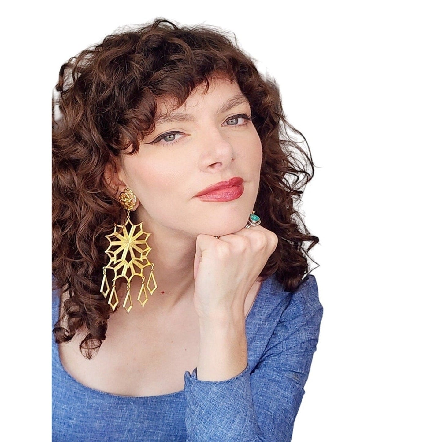 Vintage 1980s Oversized Earrings Gold Snowflake Starbursts