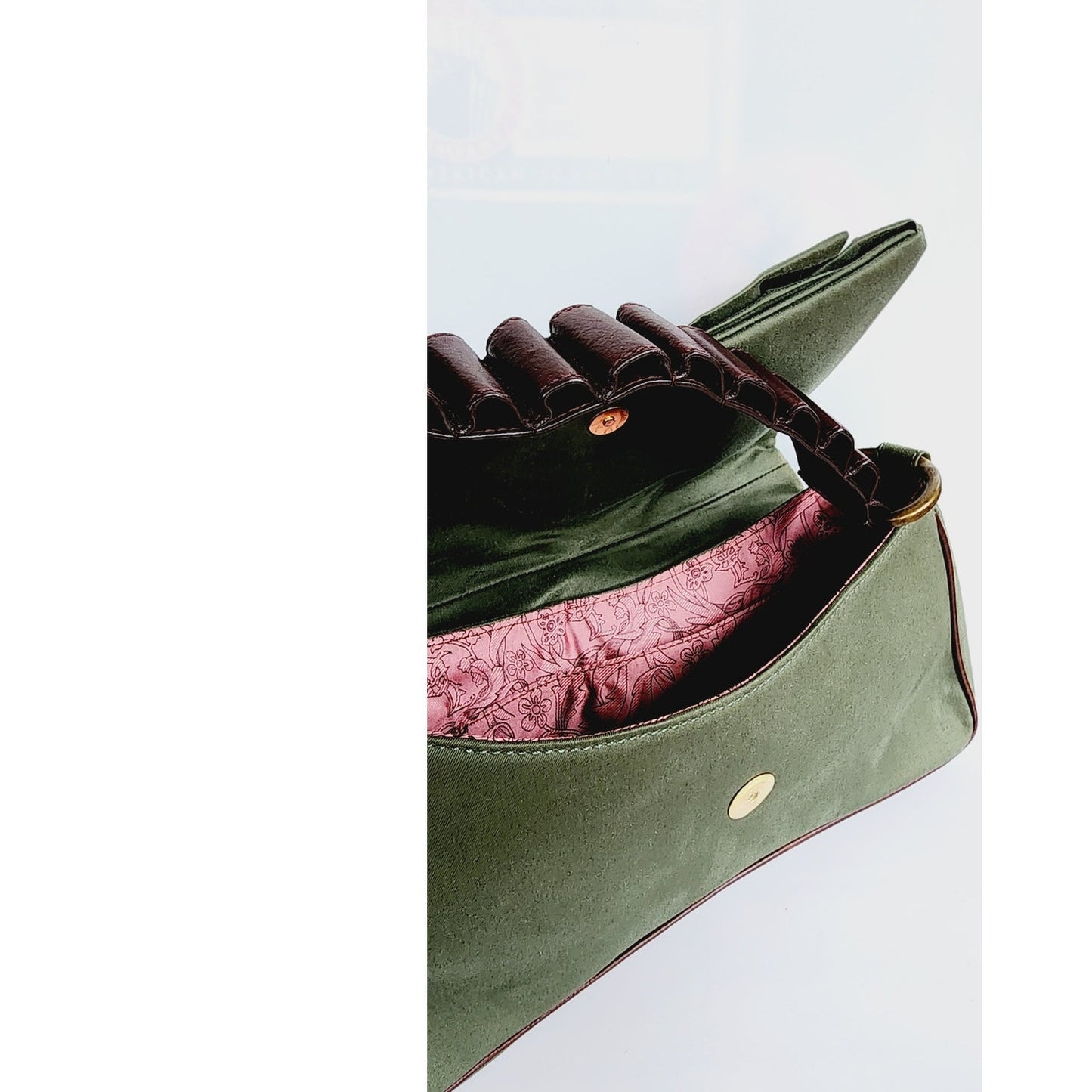 Vintage John Galliano Bag Green Fabric & Brown Leather w/ Bow Design