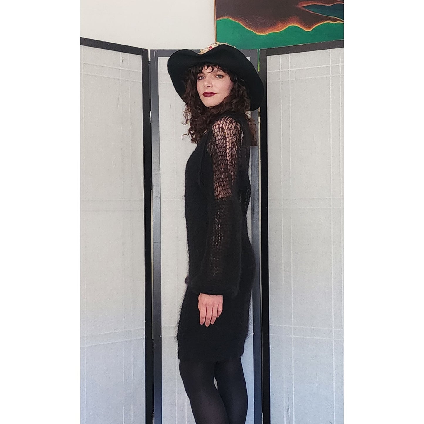 Y2K Sonia Rykiel Black Sweater Dress Open Knit Wool