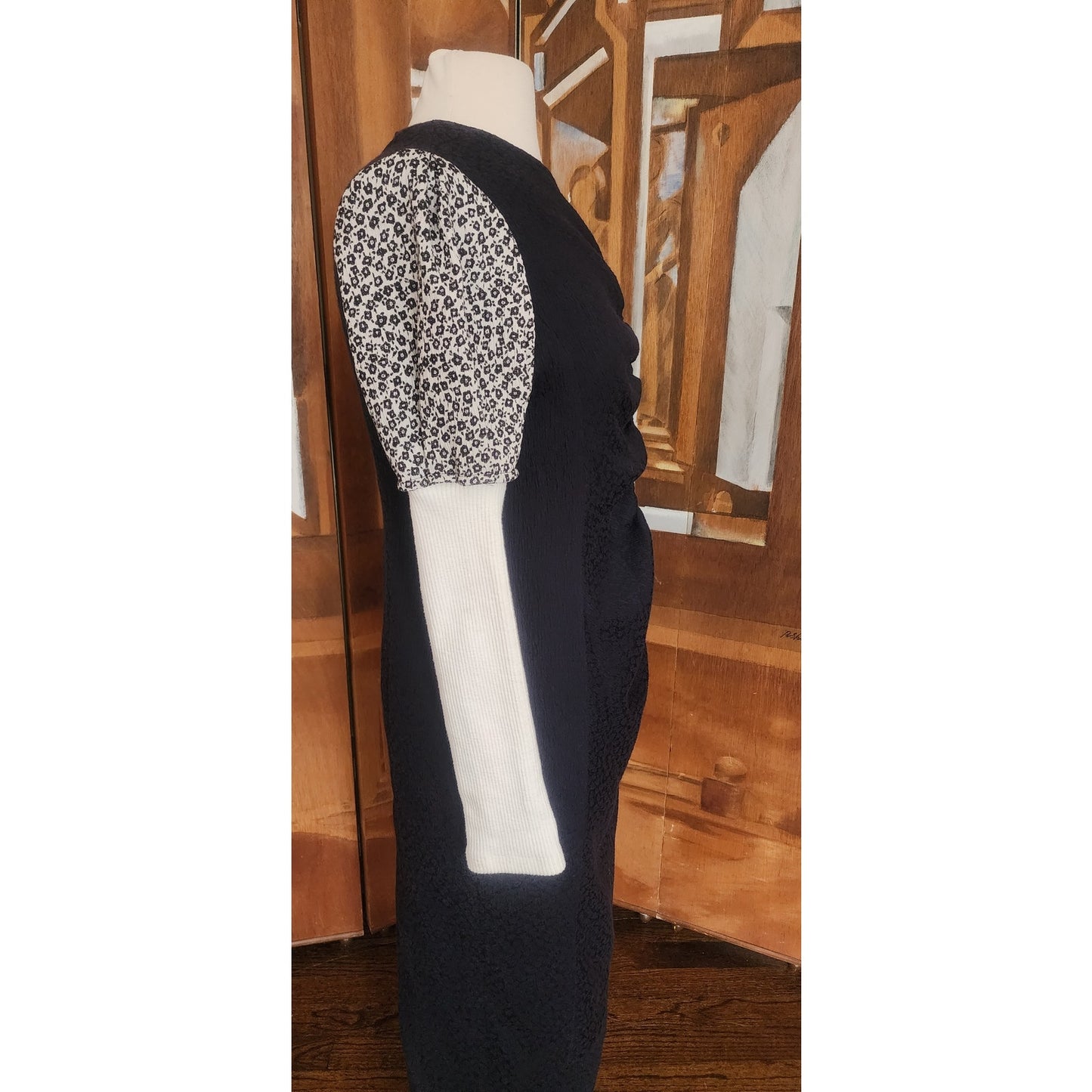 WNDERKAMMER Dress Blue Floral Jacquard Asymmetric Colorblock Sheath Avant Garde