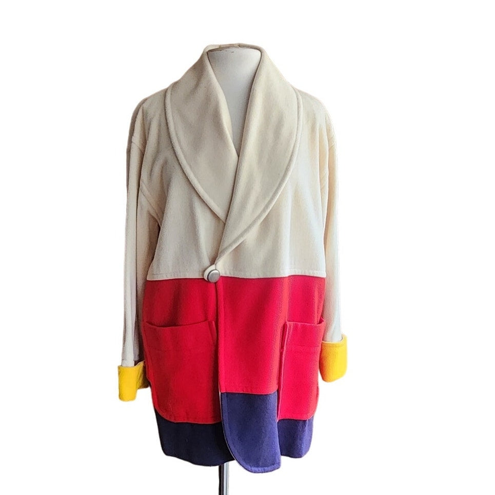 90s Blanket Coat Colorblock Wool Lizwear Claiborne Ski