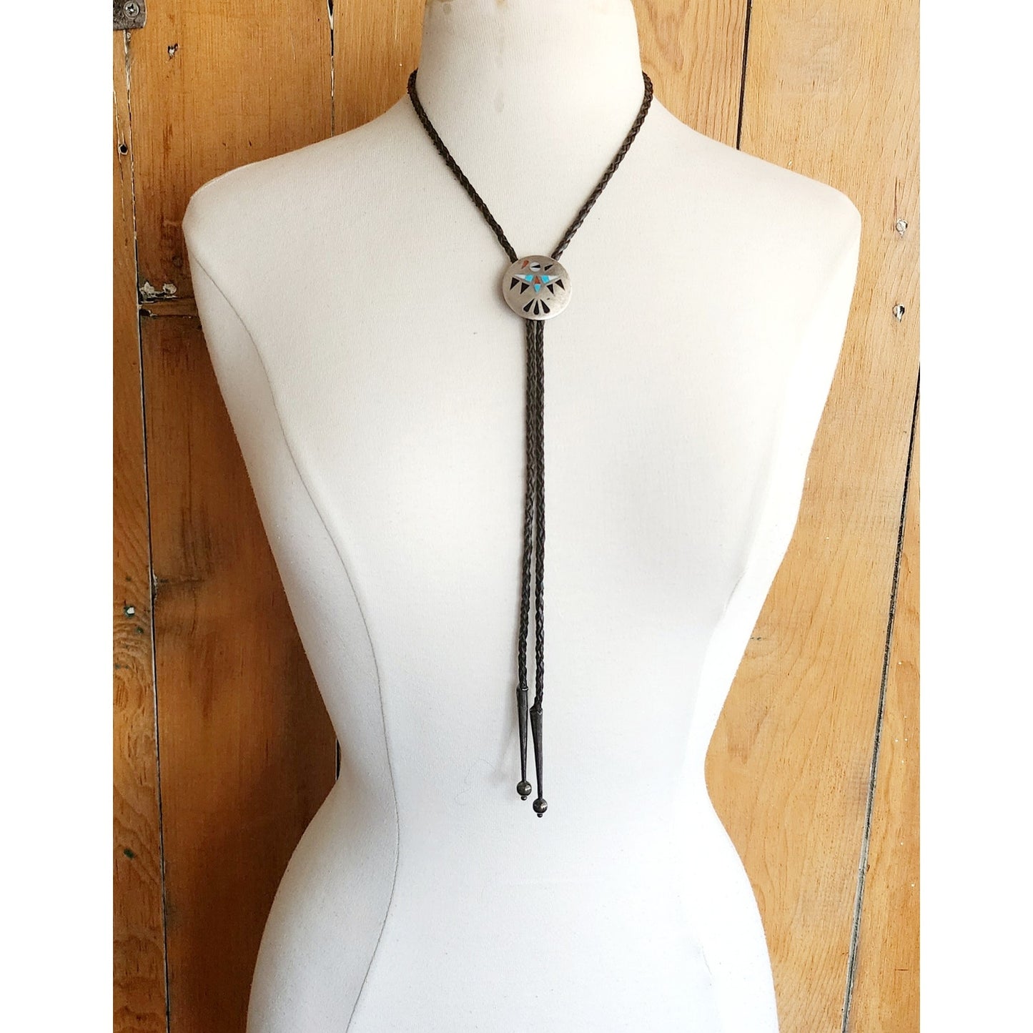 Vintage Thunderbird Bolo Tie by Bennett C31 Silver Inlay Native American