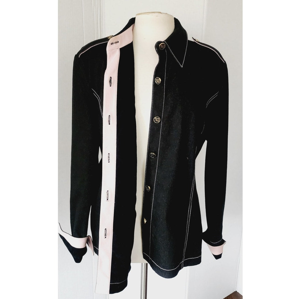 St John Sport Jacket Black Denim Button Down / Large