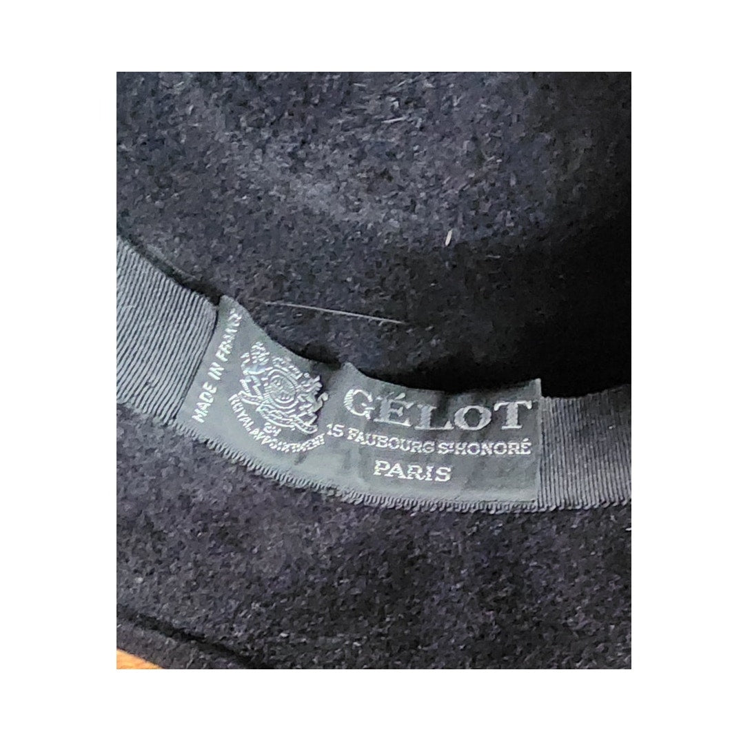 Vintage 60s Ladies Fedora Hat by Gelot Paris Black Felt + Feathers
