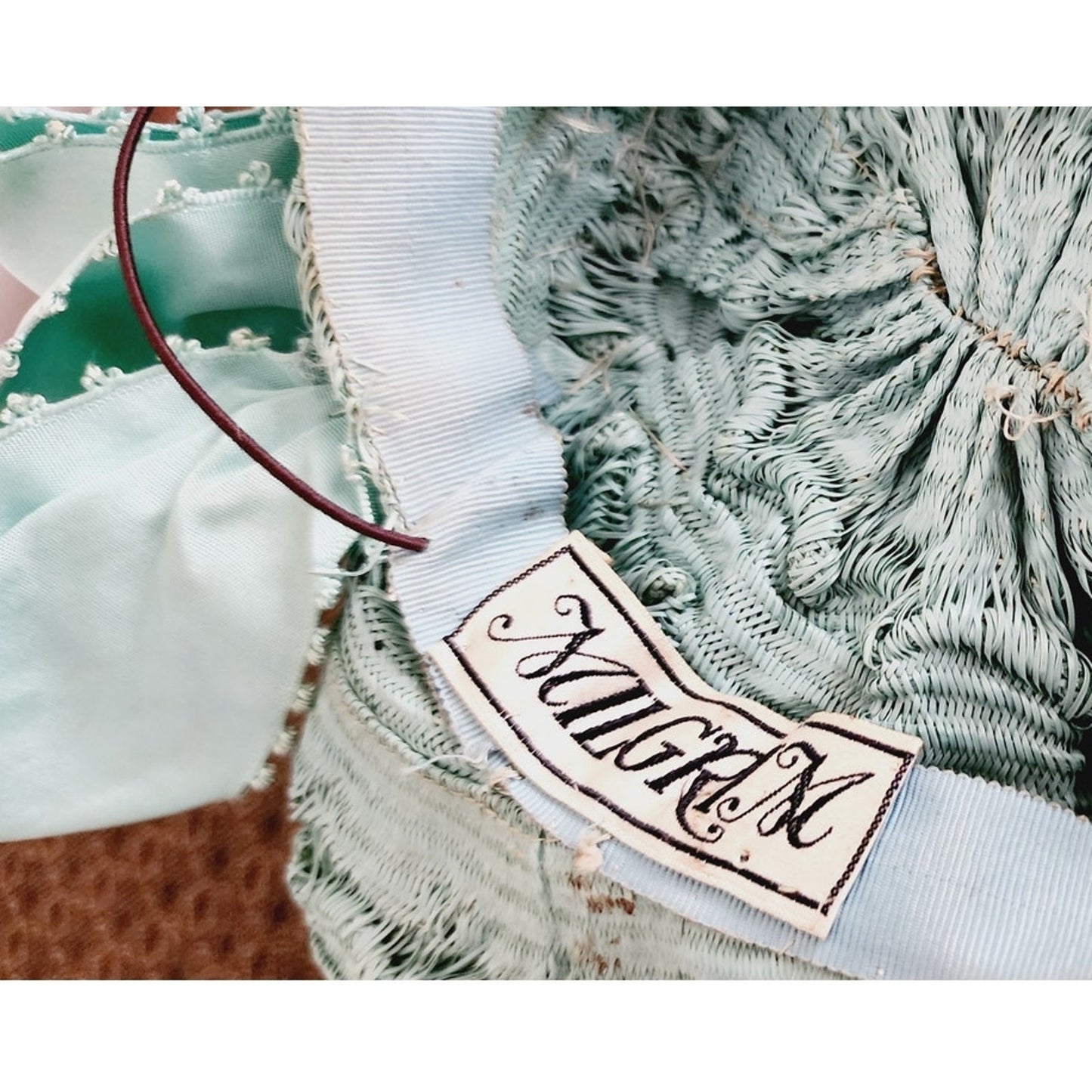 Vintage 30s Blue Pink Hat in Straw & Silk by Milgrim