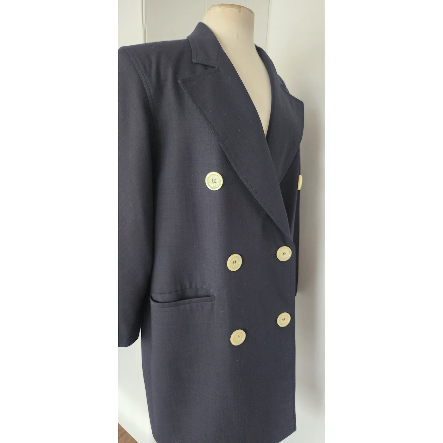 Vintage 80s Valentino Coat Black Double Breasted Black Wool M/L