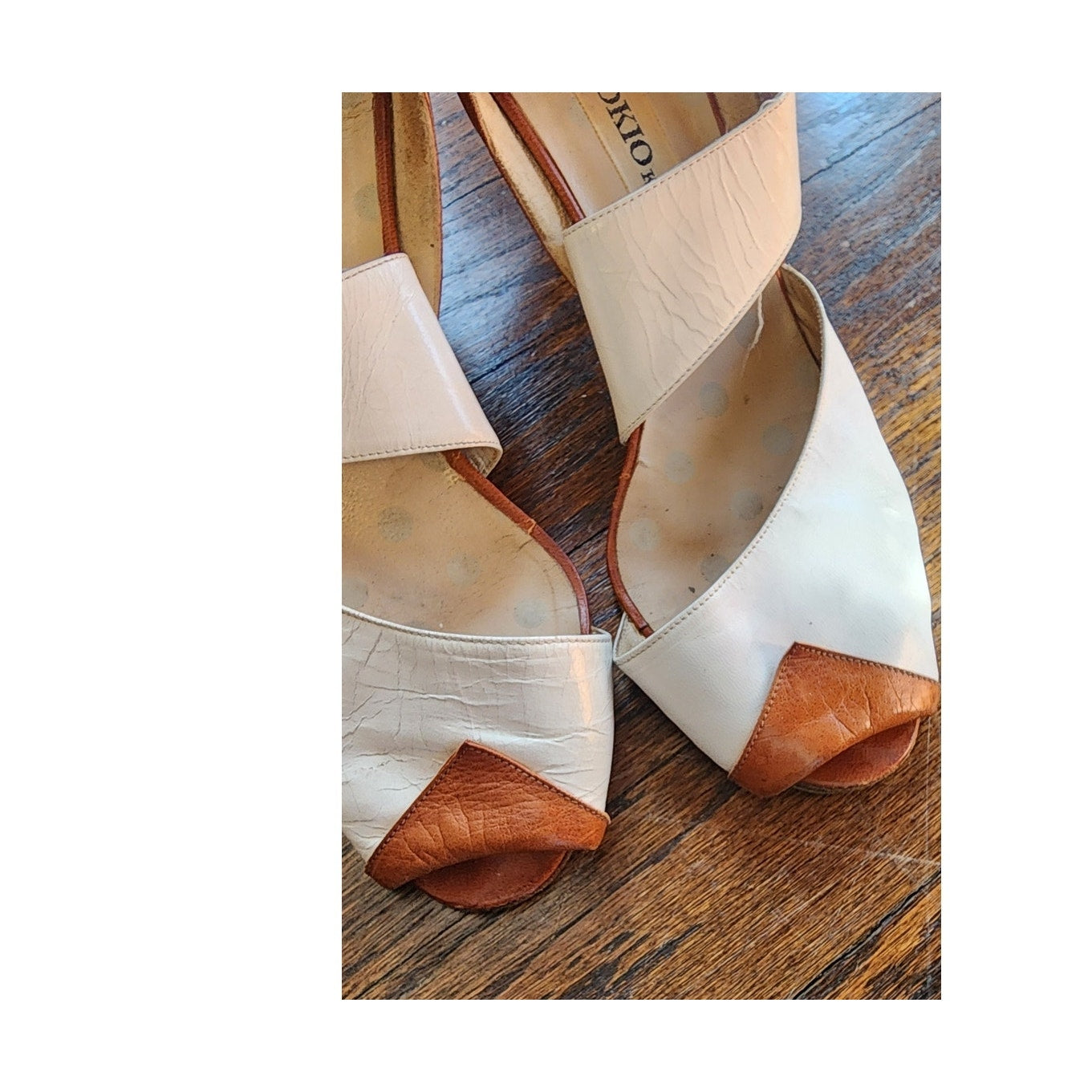 Vintage 80s Shoes Tokio Kumagai RARE Avant Garde Heels Brown White Leather / 37