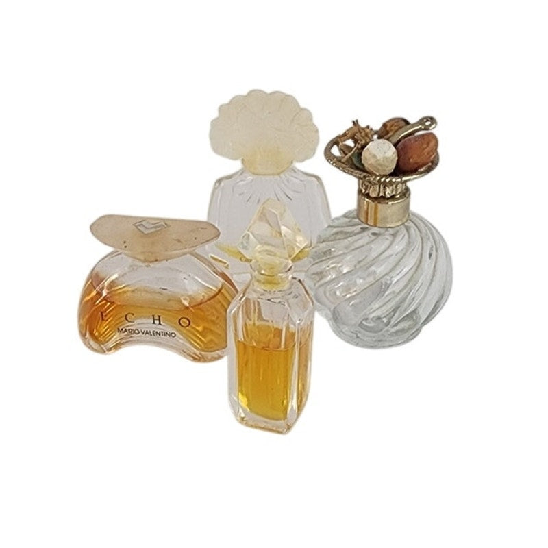 Lot of 4 Vintage Perfume Bottles Minis Collectible Glass Givenchy Valentino Herrera