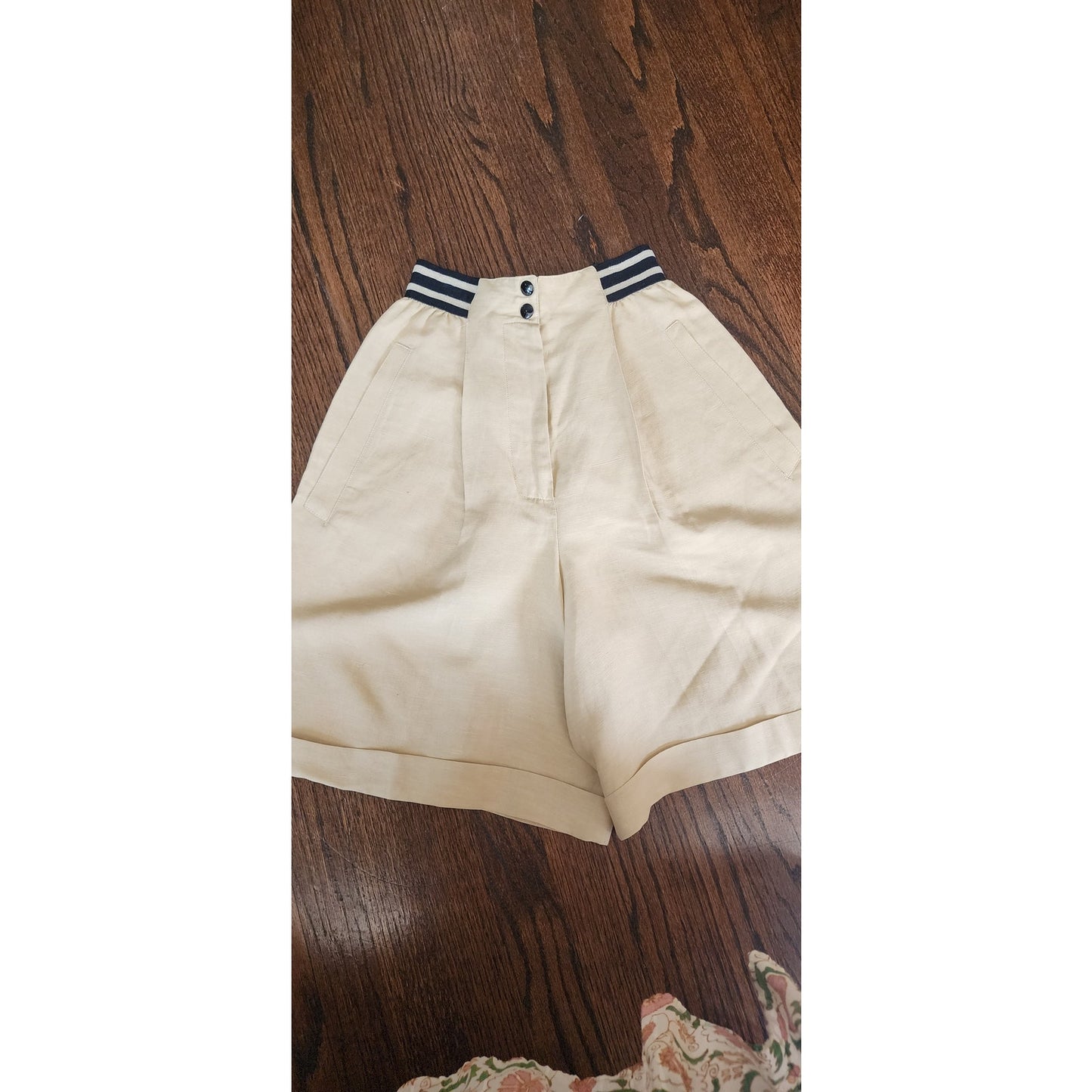 Vintage 80s Claude Montana Shorts Beige Black Linen Blend
