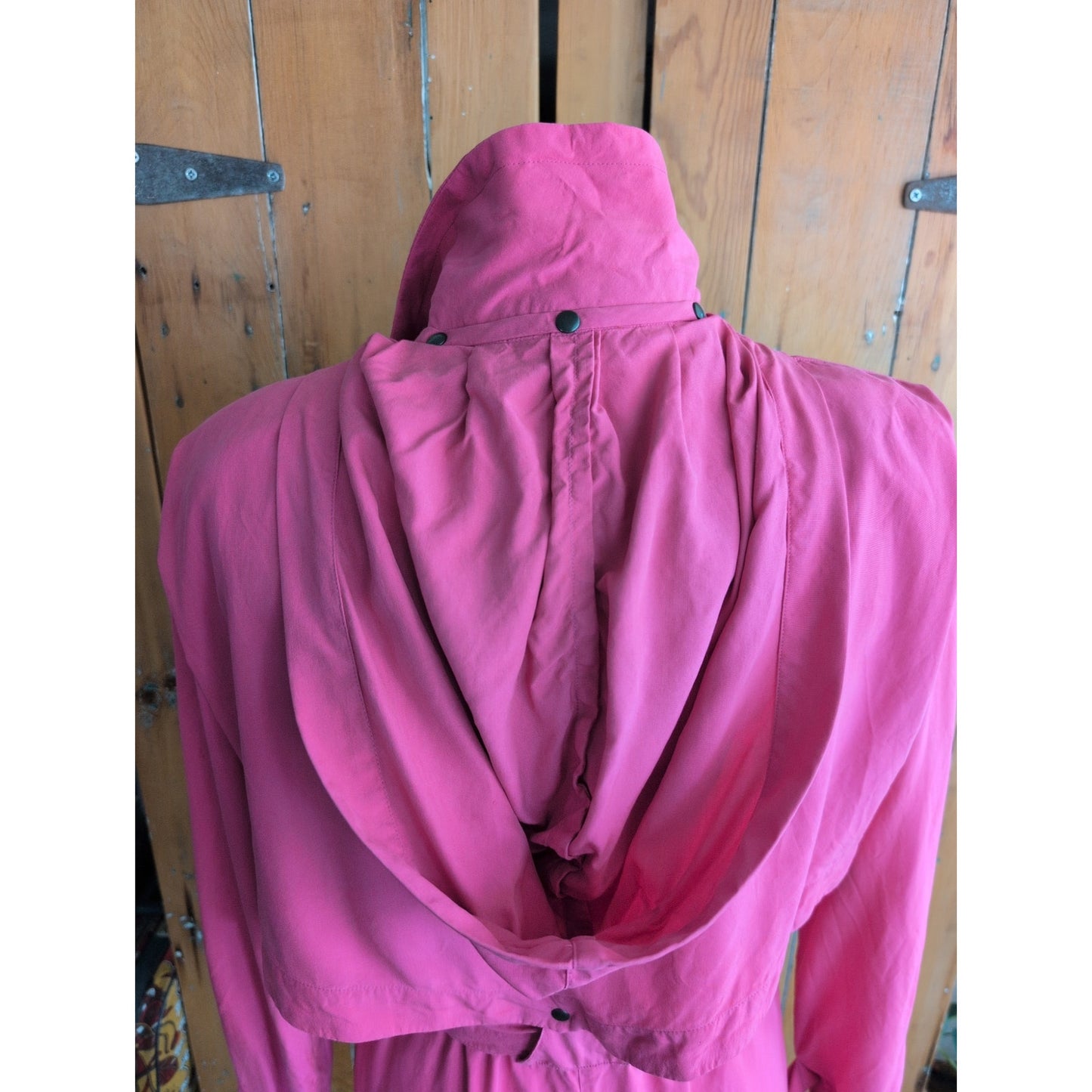 Vintage 80s Pink Silk Dress Long Sleeves Belt & Hood / S