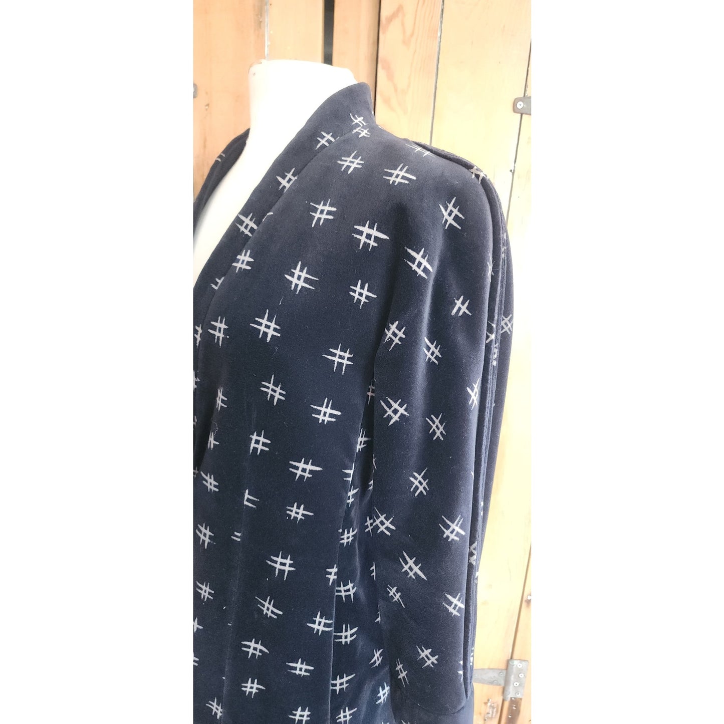Vintage 80s Armani Blazer Womens Black Velvet Jacket w/ Cream Print / S