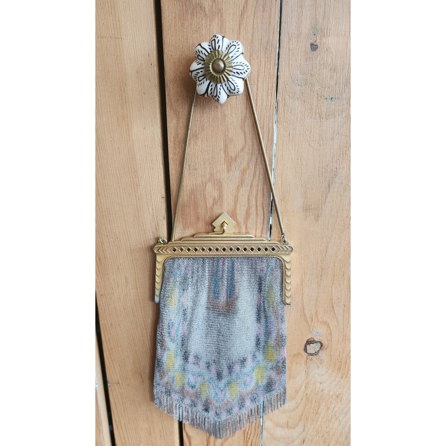 Vintage 1920s Whiting & Davis Evening Bag Painted Mesh Steel Art Deco