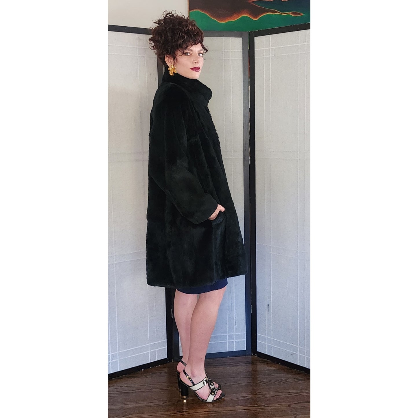 80s Black Rabbit Fur Coat Carole Little for Henri Bendel