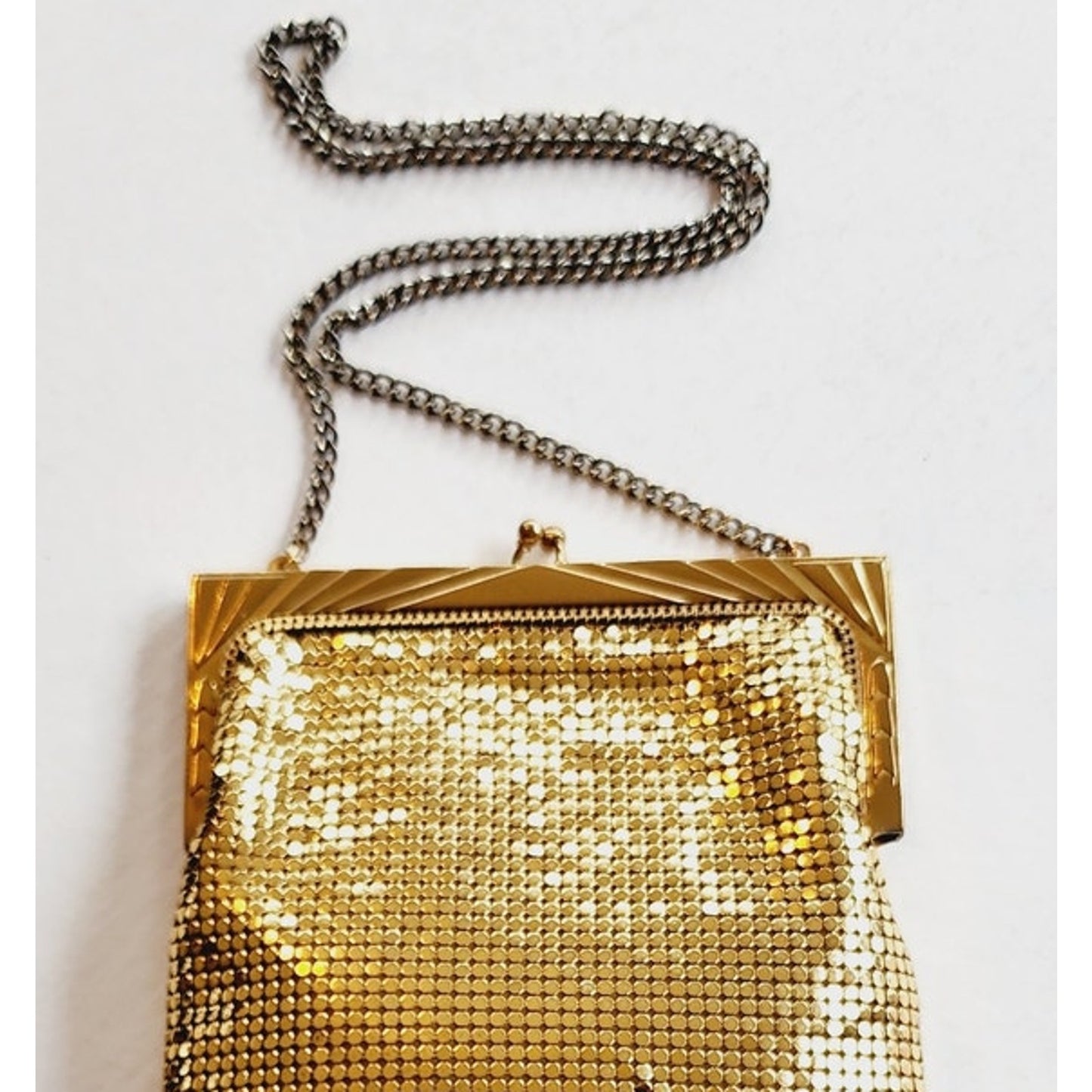 Vintage 1940s Gold Mesh Ha Bag Whiting & Davis Art Deco Frame Purse