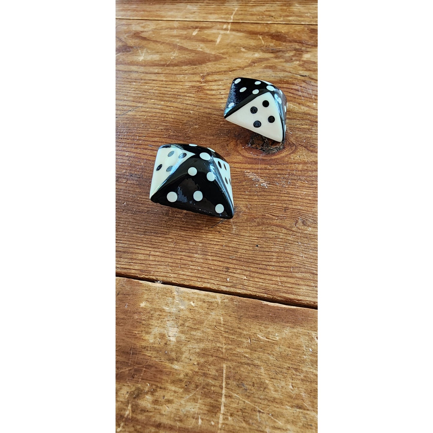 Vintage 80s Dice Earrings Clip Ons Chunky Clips Handpainted Wood