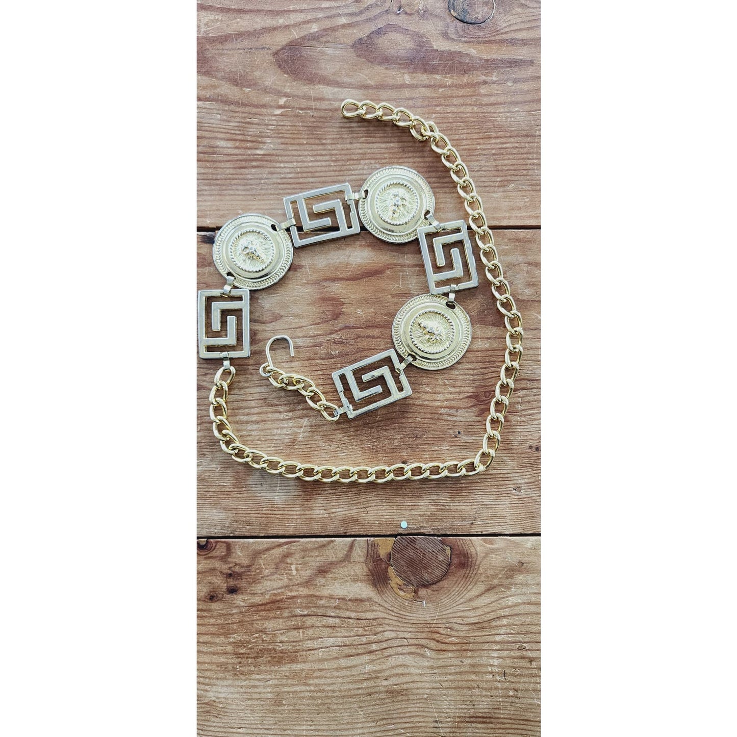 Vintage Lions Head Gold Chain Belt Greek Key