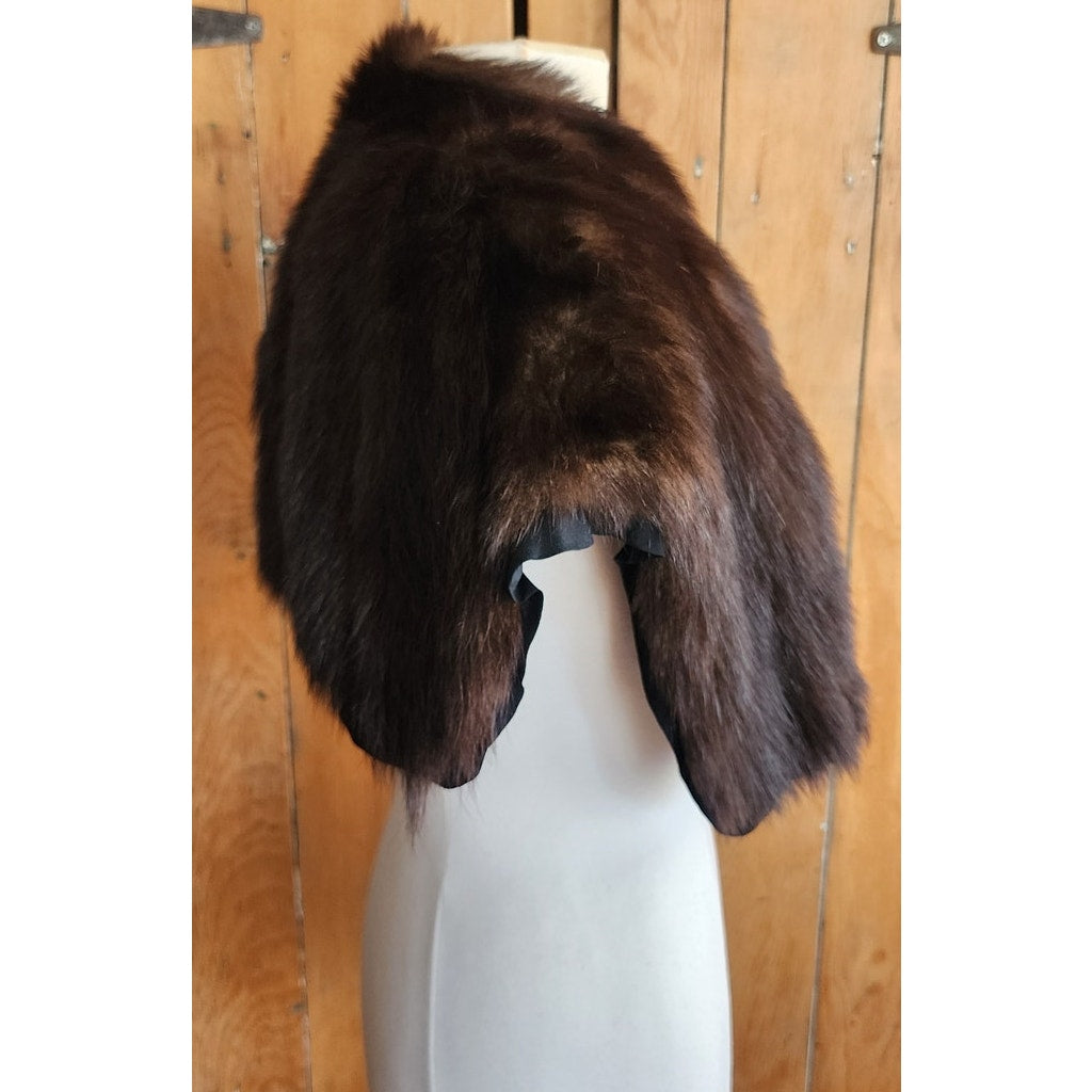 40s Beaver Fur Shrug Wrap Dark Brown