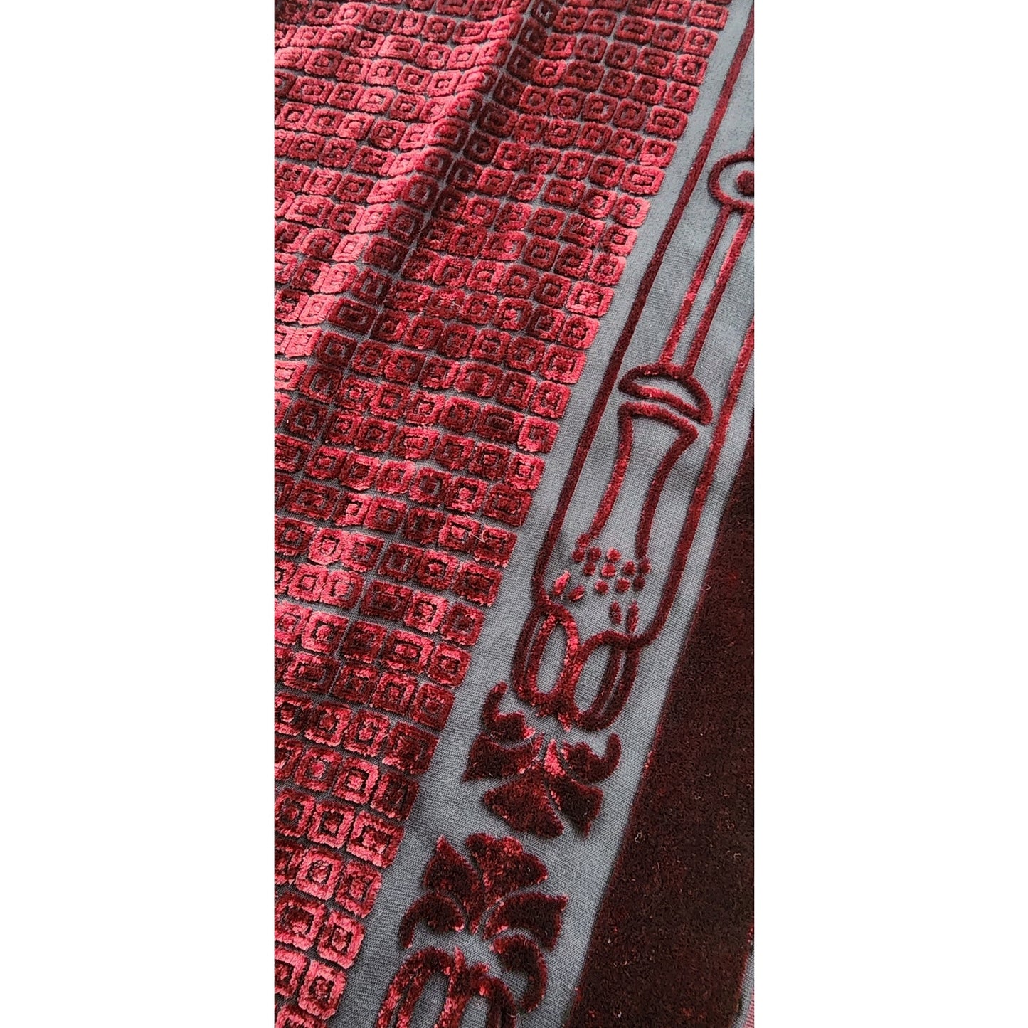 Vintage 90s Burnout Velvet Scarf Burgundy Red Velvet Fringed