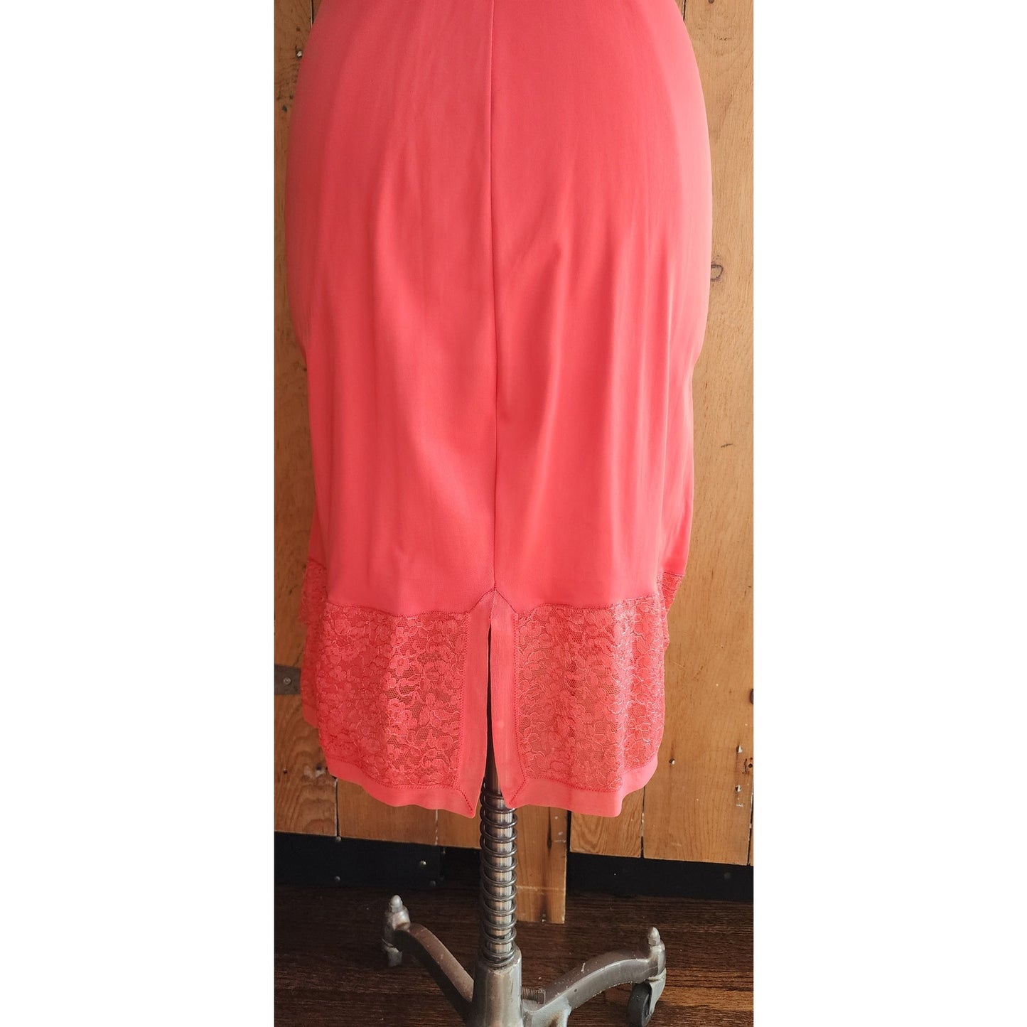 Vintage 50s Slip Dress Coral Orange Nylon & Lace Ssamprufe